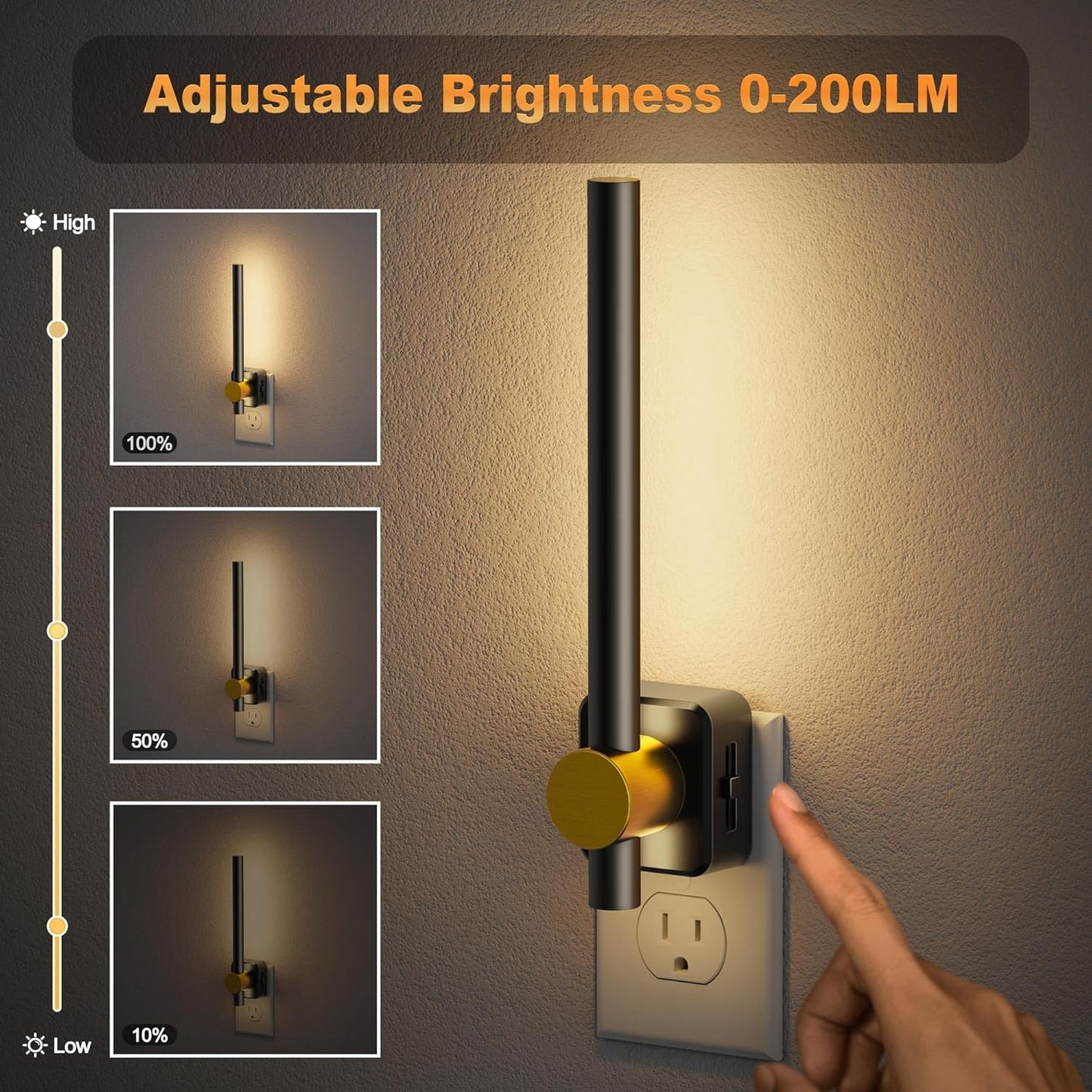 JandCase Night Lights Plug into Wall,0-200LM Dimmable LED Nightlights, 2 Pack Soft White 3000K Vanity Night Light With Auto Light Sensor for Bathroom Dressing Room