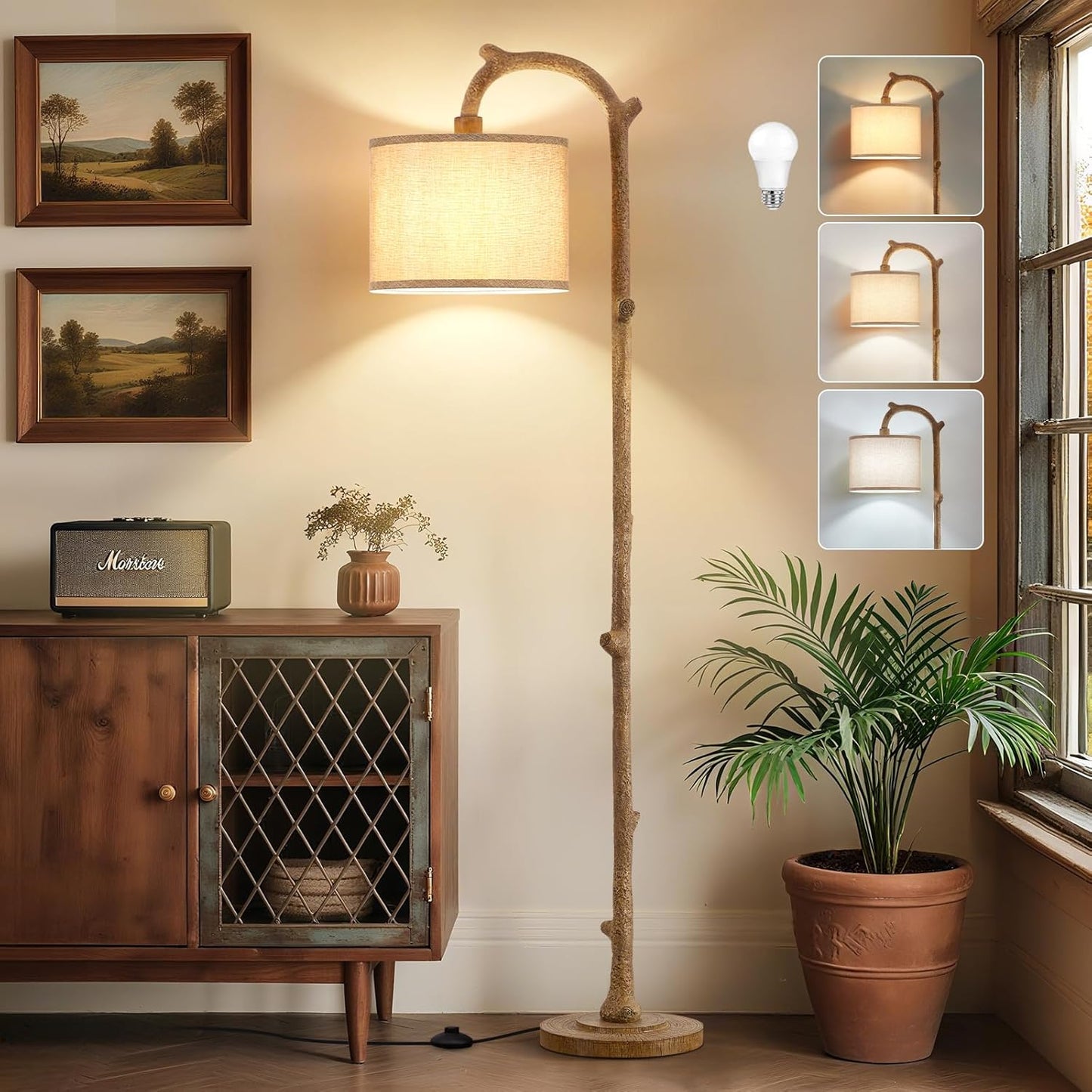 Floor Lamp for Bedroom - 69" Rustic Farmhouse Tall Lamp with Adjustable Color Temperatures - Country Resin Vintage Reading Light Standing Lamps for Living Room Office Classroom, Bulbs, Brown