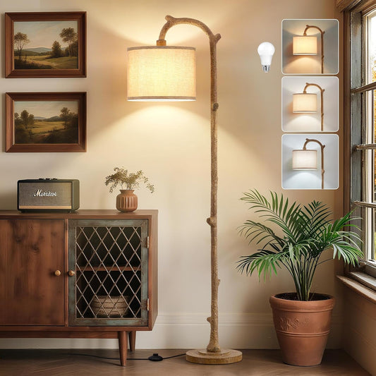 Floor Lamp for Bedroom - 69" Rustic Farmhouse Tall Lamp with Adjustable Color Temperatures - Country Resin Vintage Reading Light Standing Lamps for Living Room Office Classroom, Bulbs, Brown