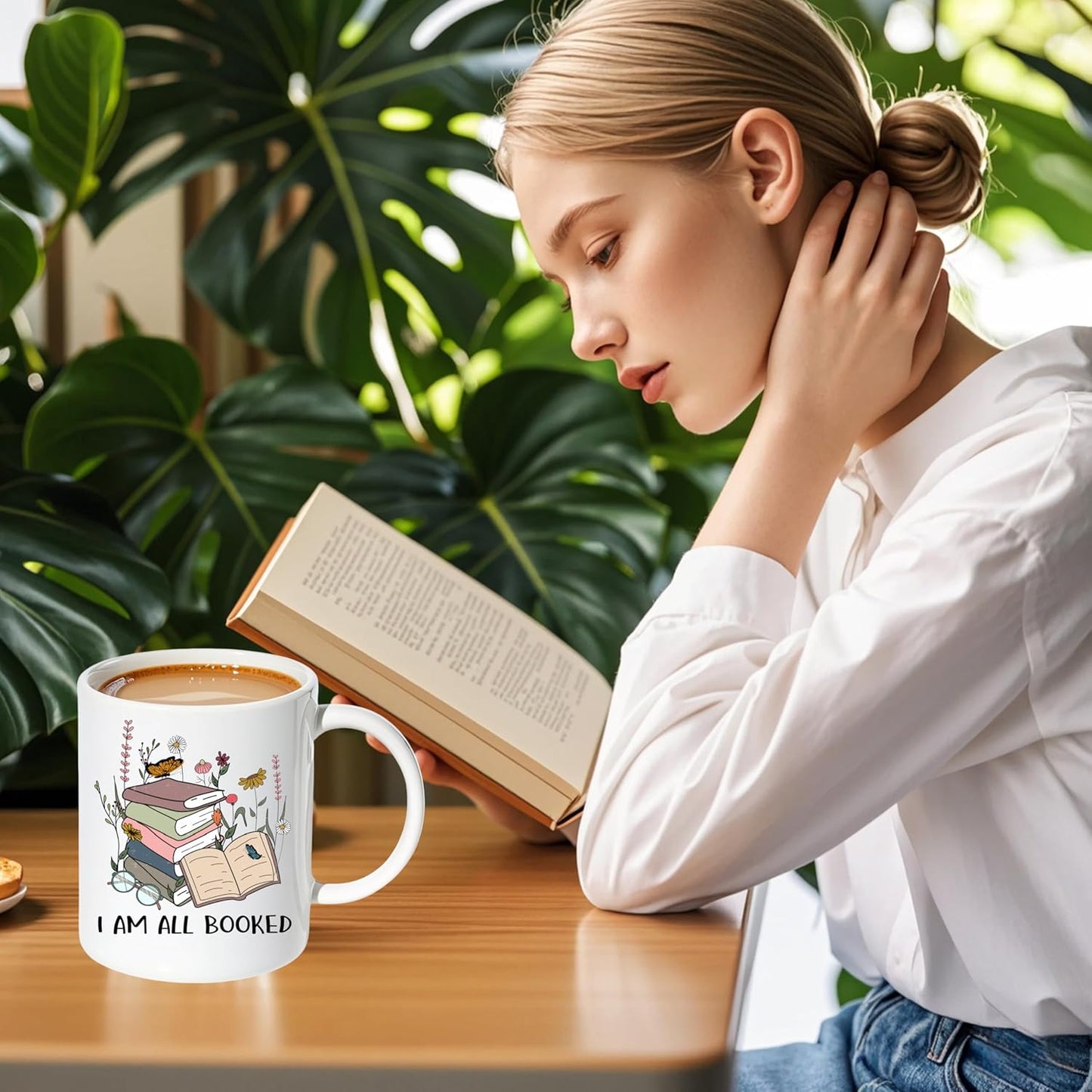 Book Lovers Gifts,Bookish Reader Gift, I Am All Booked 11 Oz Ceramic Coffee Mug Cup Water Cup, Book Club Party Gift Ideas,Water Cup for Readers Bookworms (Booked)