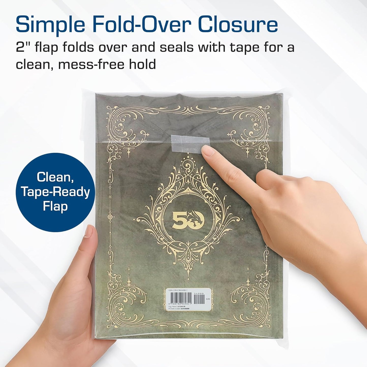 BCW Book Storage Bags – 100 Pack | 10" x 13" + 2" Fold-Over Flap | Archival-Safe Polypropylene Sleeves for RPG Books, Manuals & Magazines | Crystal Clear Book Protector Bags