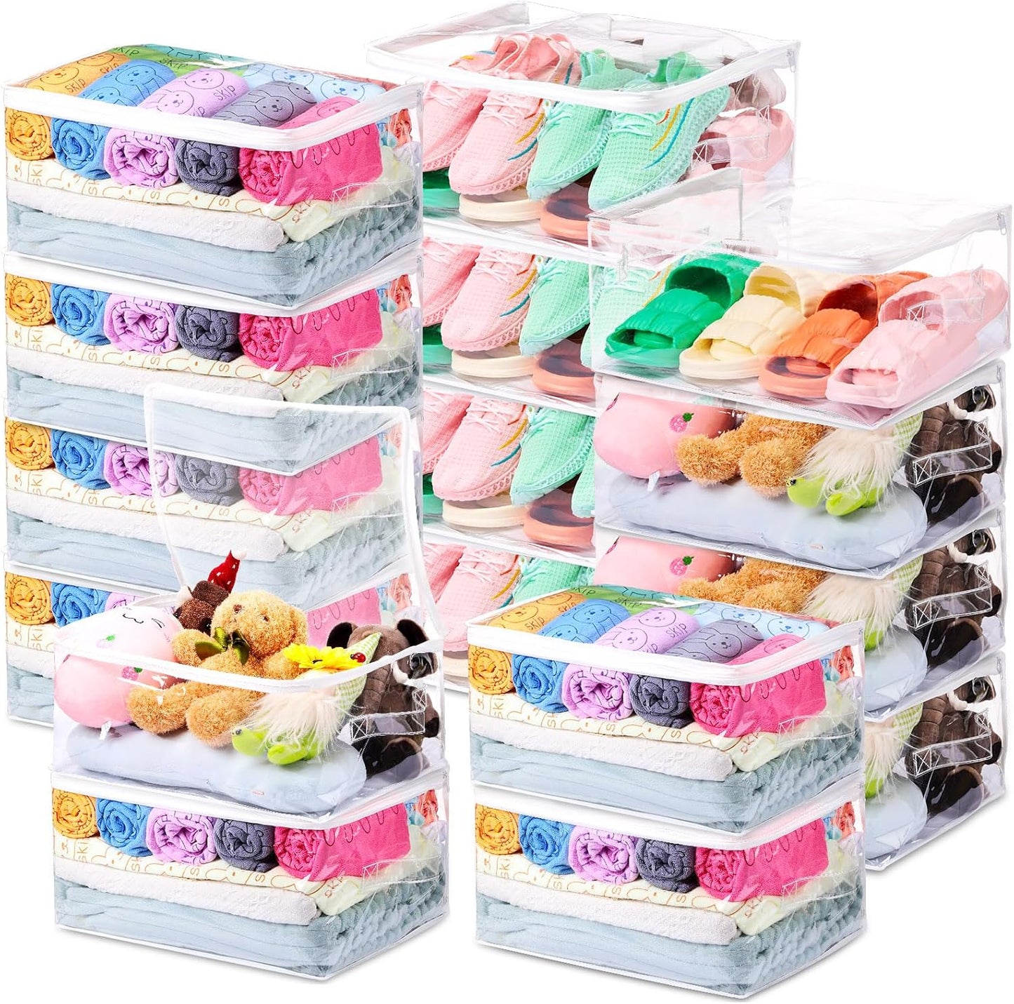 Windyun 16 Pcs Clear Vinyl Zippered Storage Bags with Handle Plastic Blankets Storage Bags for Sweater Clothes Bed Sheet Organizer for Closet Linen Bed Sheet Bedding Toys Clothing