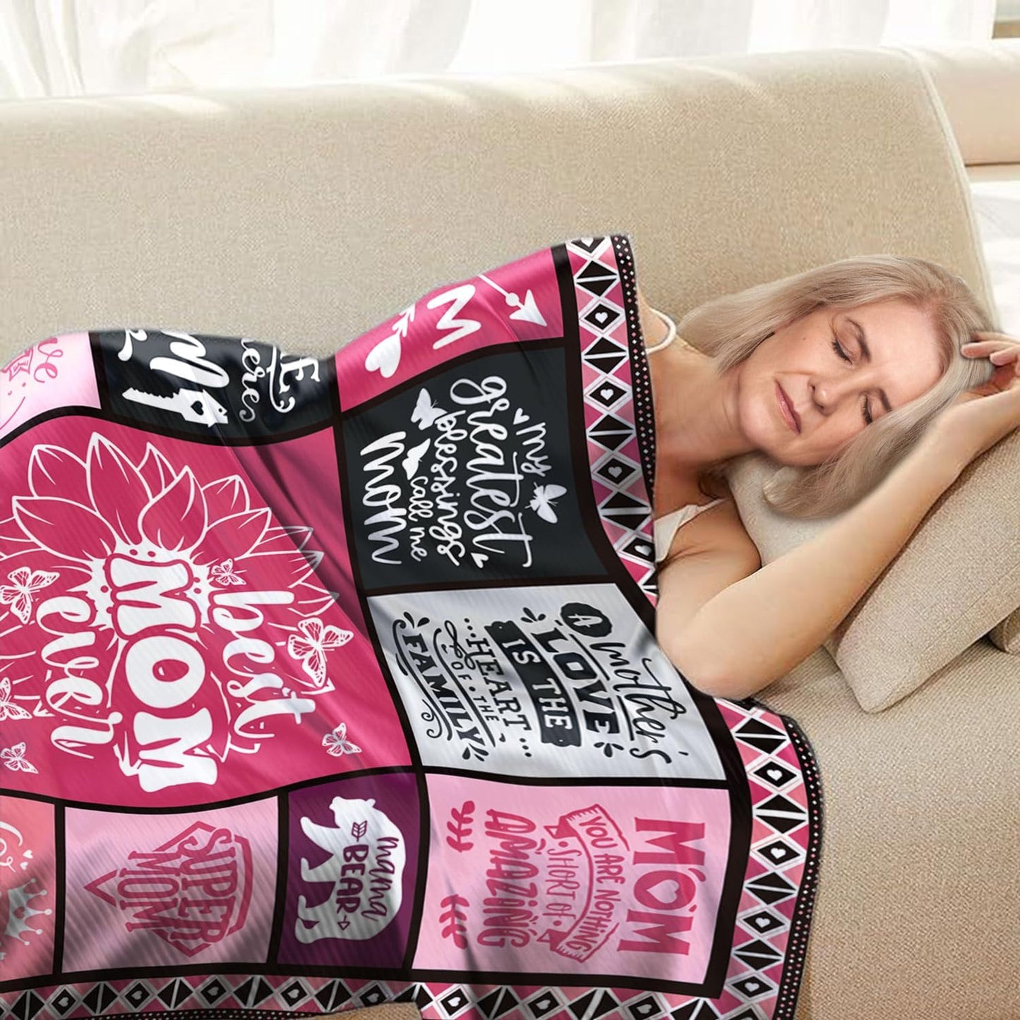 Best Mom Ever Blanket Gifts for Christmas Day, 60"X50" Mom from Daughter Son, Warm Soft Throw Blanket, Christmas,Valentine's Day