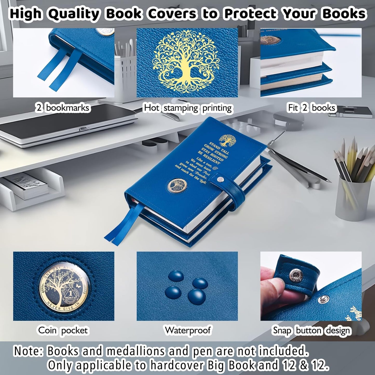 LParkin Double AA Big Book Cover with Coin Holder, PU Leather AA Book Covers for Hardcover, Fits Big Book and 12 Steps & 12 Traditions, Premium Design Like a Tree Cover