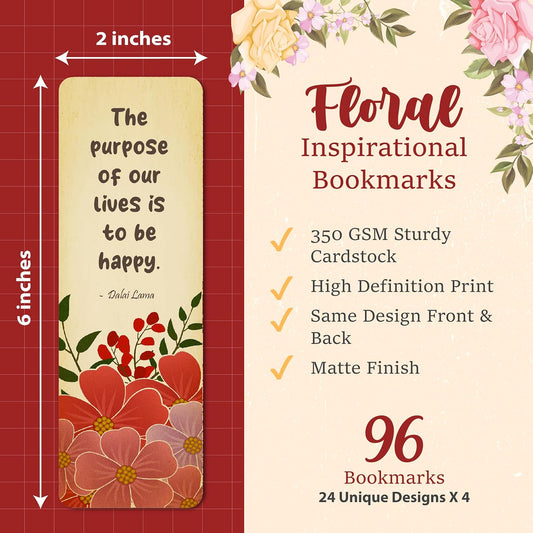 96 Pack Elegant Bookmarks for Women in Bulk – Vintage Floral Design with Inspirational Quotes – Motivational Book Marks for Adults – Reading, Study, Gifting – Students, Book Lovers