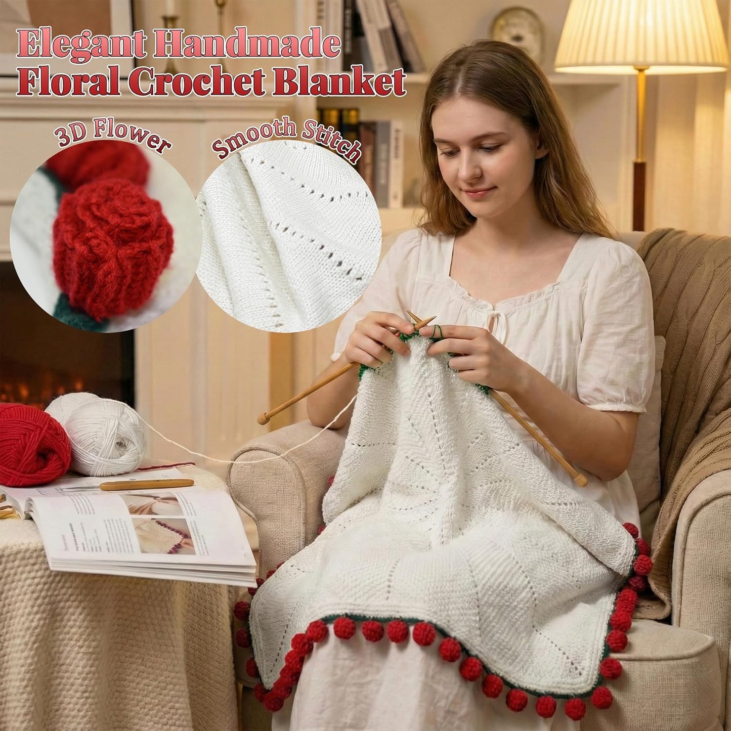 Valentines Day Gifts for Her, 59 Inch Crochet Rose Flower Bouquet Blanket, Birthday Gifts for Women Girlfriend Mom Wife Kids, Romantic Gift Ideas for Galentines Anniversary Christmas (Red Rose)