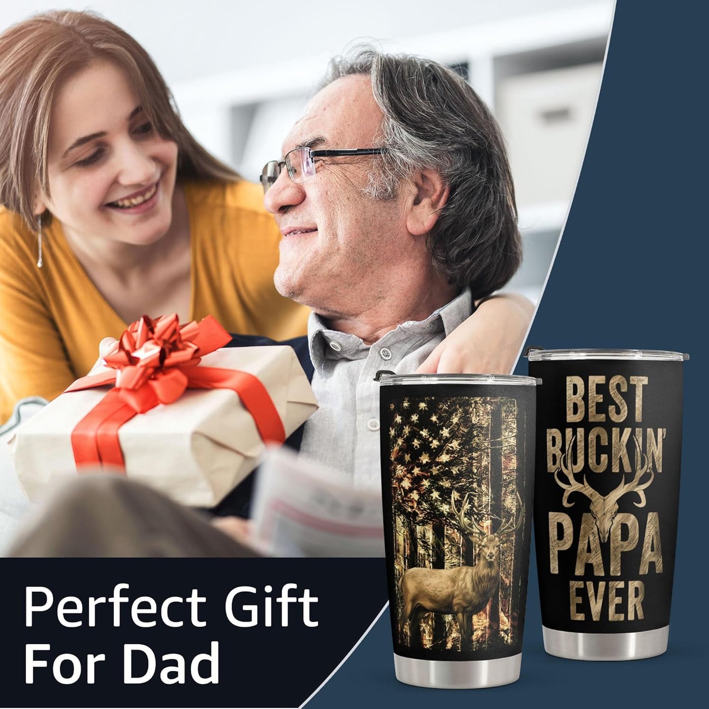Macorner Hunting Stainless Steel Tumbler 20oz - Best Papa Ever - Gift for Men, Dad, Husband - Father's Day & Birthday Present from Daughter Son - for Hunters