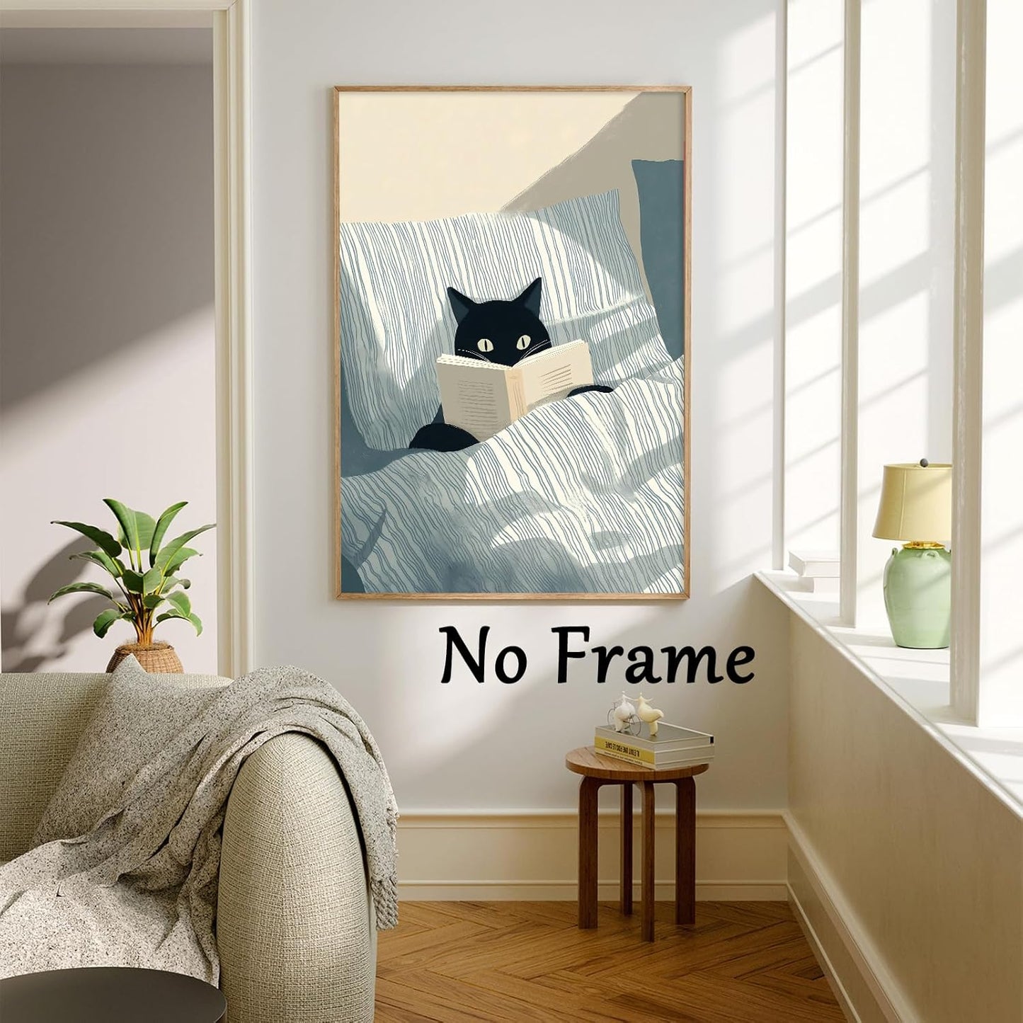Cute Funny Cat Picture Abstract Animals Canvas Wall Art black artwork Cats Cool Read Books Poster Whimsical Prints Animal Aesthetic painting Eclectic Cat Wall Art Cute Kitty Canvas 16x24inch No Frame
