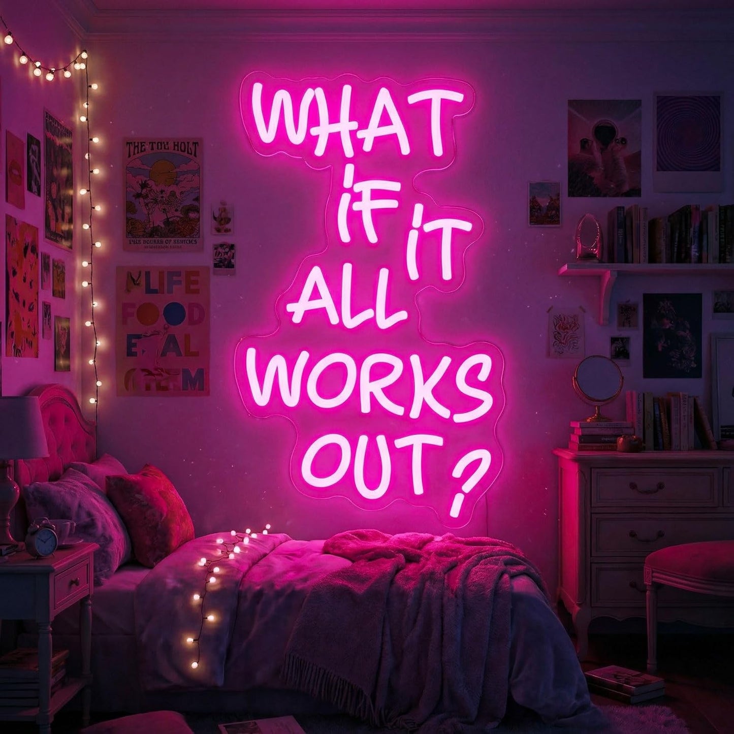 What If It All Works Out Neon Sign Led Neon Lights Neon Signs for Wall Decor Light Up Sign for Birthday Party Club Gift