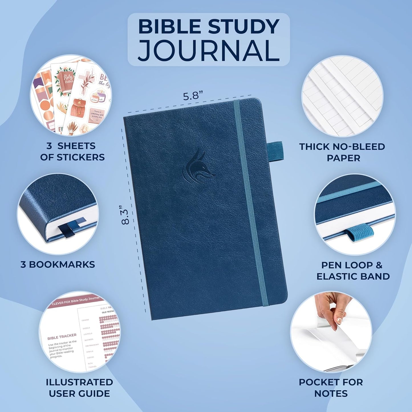 Clever Fox Bible Study Journal – Church Notes Notebook – Note Taking & Journaling Kit – Faith Based Religious Gifts & Accessories (Mystic Blue)