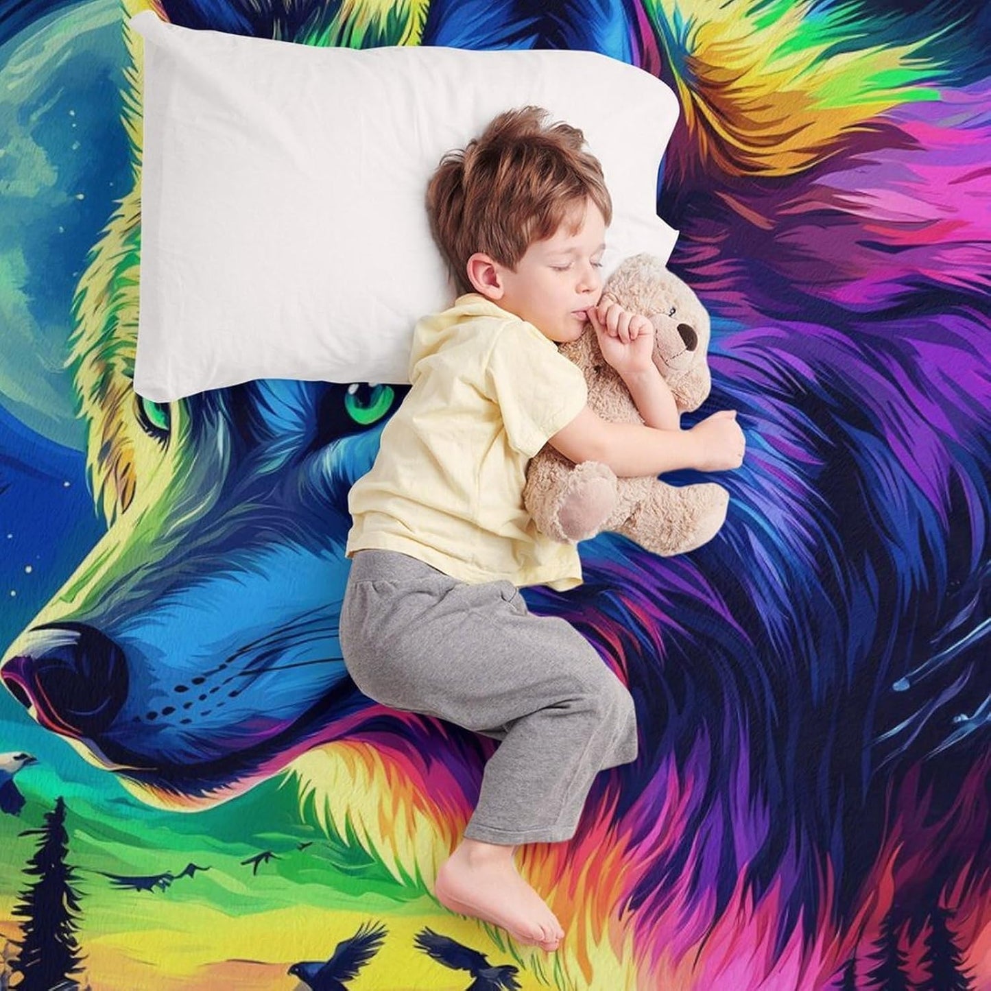 Wolf Throw Blanket for Couch Bed Plush Cozy Fuzzy Flannel Blanket for All Season 66"x90"