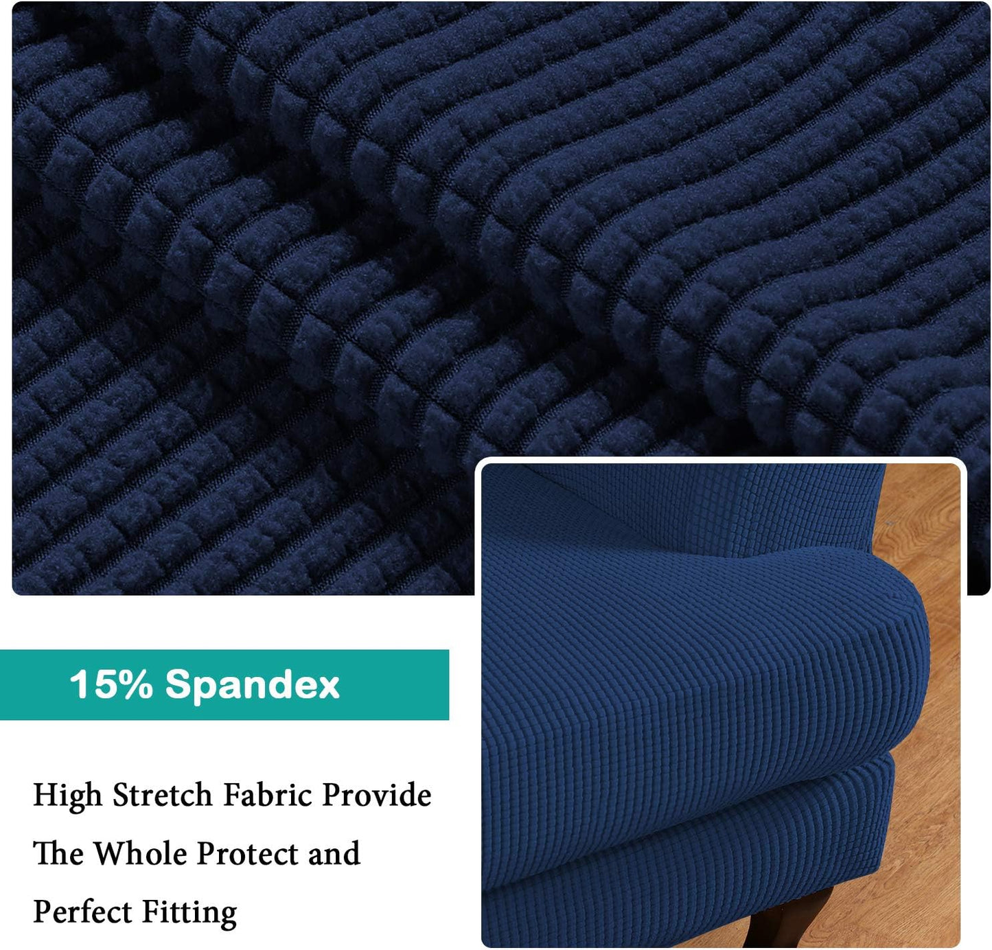 Turquoize Wingback Chair Covers 2 Piece Wing Chair Slipcover Stretch Slipcovers for Wingback Chairs Wing Chair Cover Spandex Jacquard Fabric with Elastic Bottom Non-Slip Furniture Cover, Navy