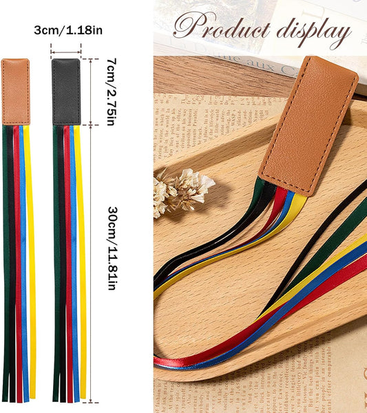 6 Pcs Multicolor Leather Ribbon Bookmark, Artificial Leather Bookmark with Colorful Ribbon for Bible Book Markers, Multi Page Marker Hold Clips into Book