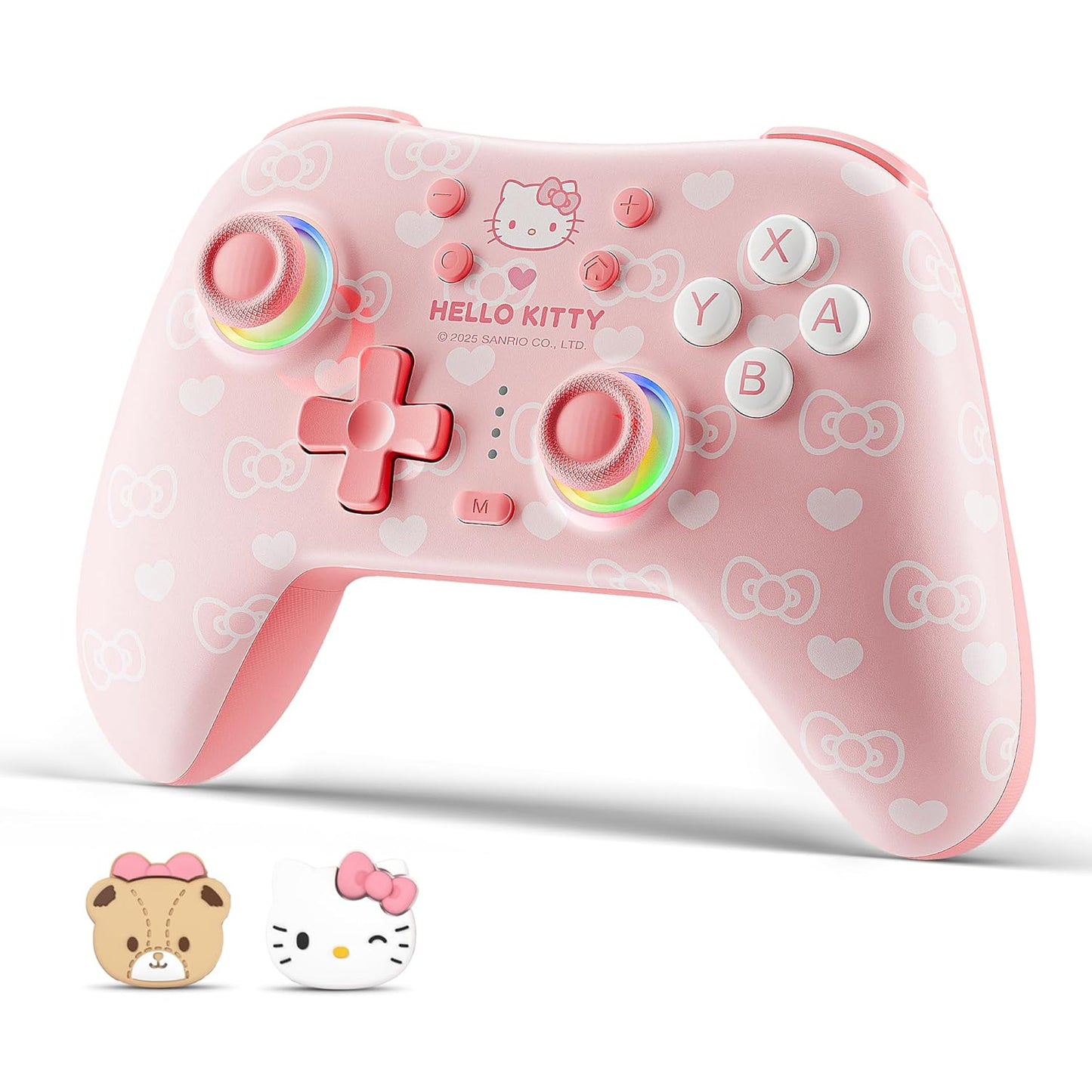Kuitmor Pink Switch Controller,Hello Kitty Hall Effect Controllers Wireless for Switch 2/1/OLED/Lite,PC,Android,iOS | Bluetooth + Wired,1000mAh Battery,6-Axis Gyro,Dual Vibration,RGB Breathing Light