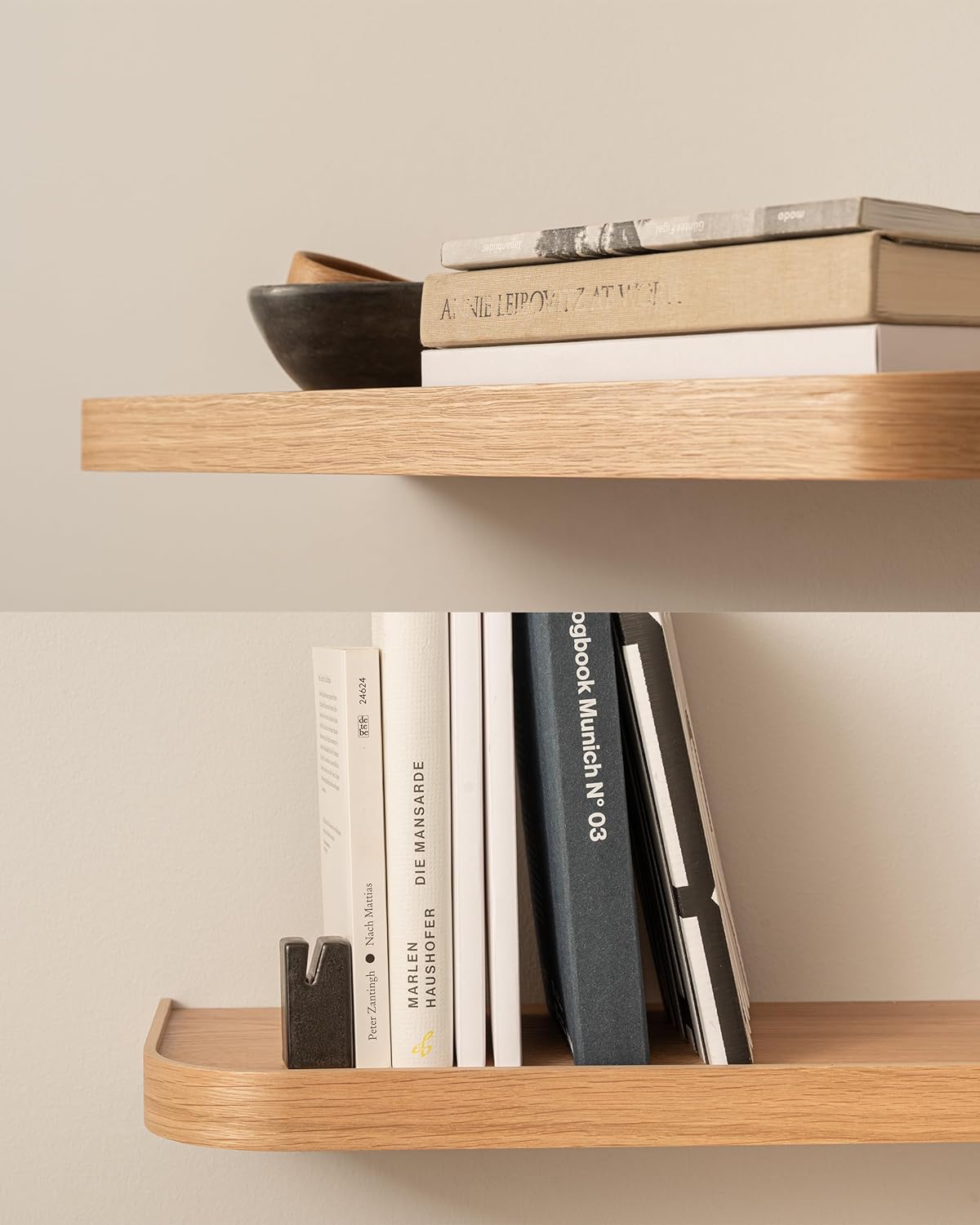 Kazai.® 23.6 inches Floating Shelves for Wall 'Toke' | Set of 2 Small Mounted Wooden Shelf Units | Modern Wall Decor & Storage for Living Room, Bathroom, Kitchen, Bedroom & More | Oak