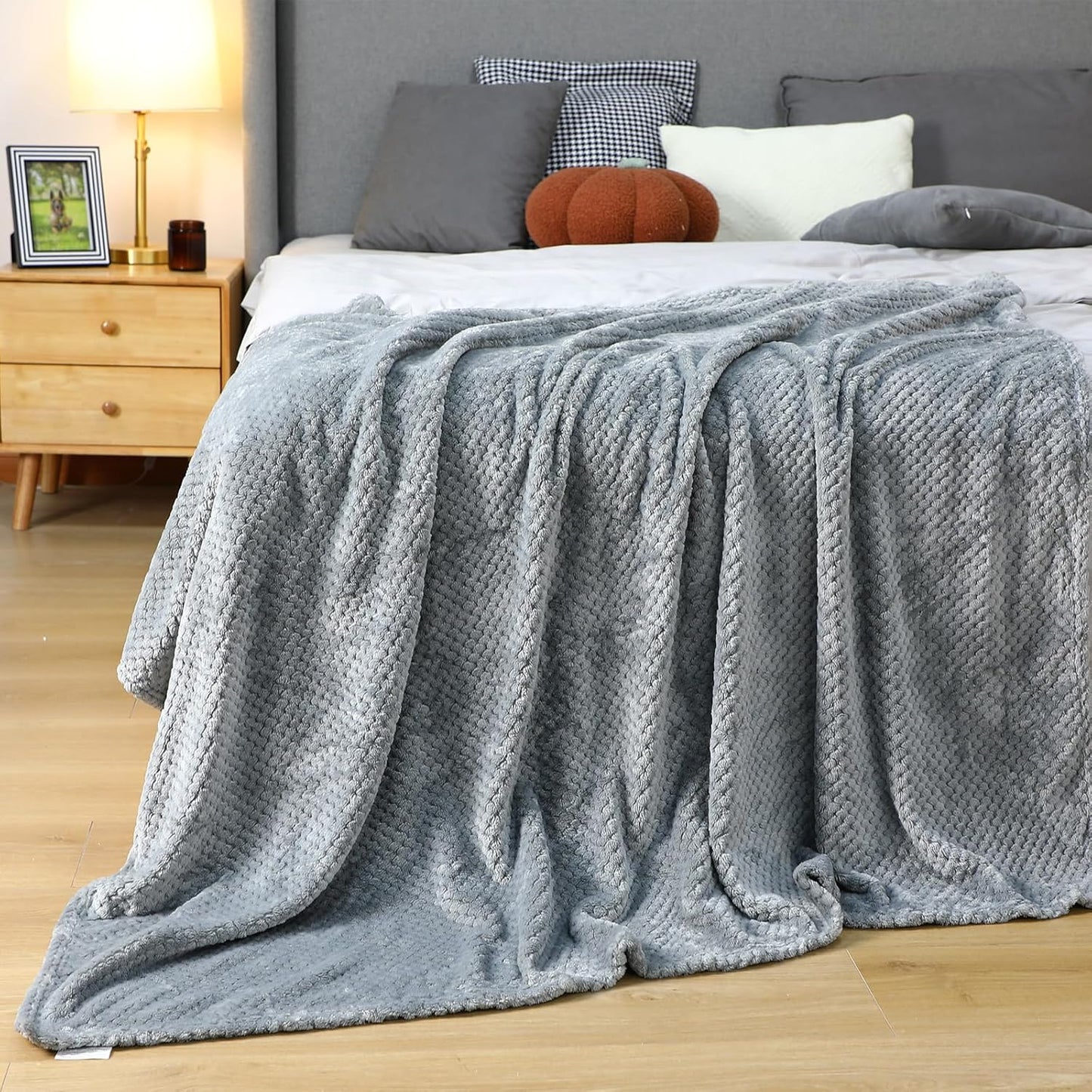 Newwiee 4 Pcs Flanne Fleece Throw Blanket for Bed Couch Large 3D Waffle Textured Soft Blanket Winter Warm Lightweight No Shedding No Pilling Decorative Throw, 50x60 Inch(Neutral Color)
