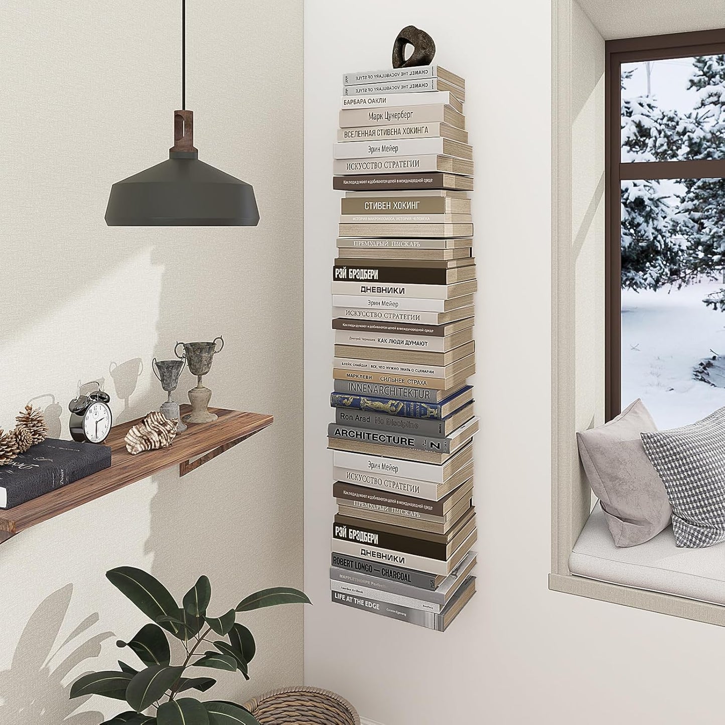 Invisible Floating Bookshelves for Wall, 8 Tier Vertical Spine Book Tower, Heavy Duty Floating Book Shelves Metal Book Organizers for Home Office, 4 Pack(White)
