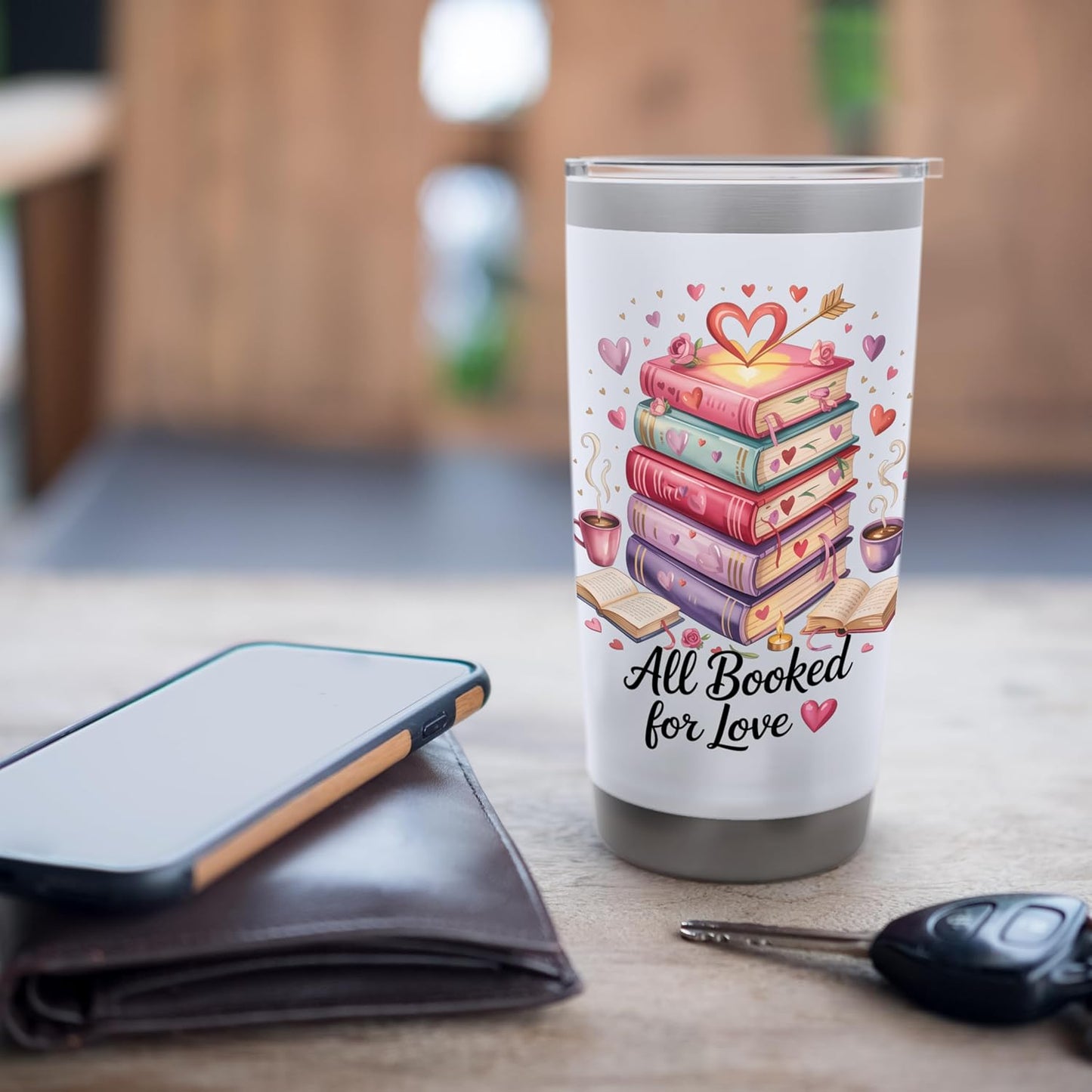 All Booked for Love Cozy Reading Bookworm Romance Stack Stainless Steel Insulated Tumbler