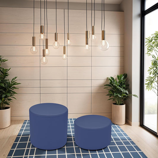 Factory Direct Partners FDP Pro Series 18" Round Accent Ottoman (18" Height); Hand Upholstered Commercial Furniture for Hotel Lobby, Office, Restaurant and More; Seating, Footstool, Table Use - Navy