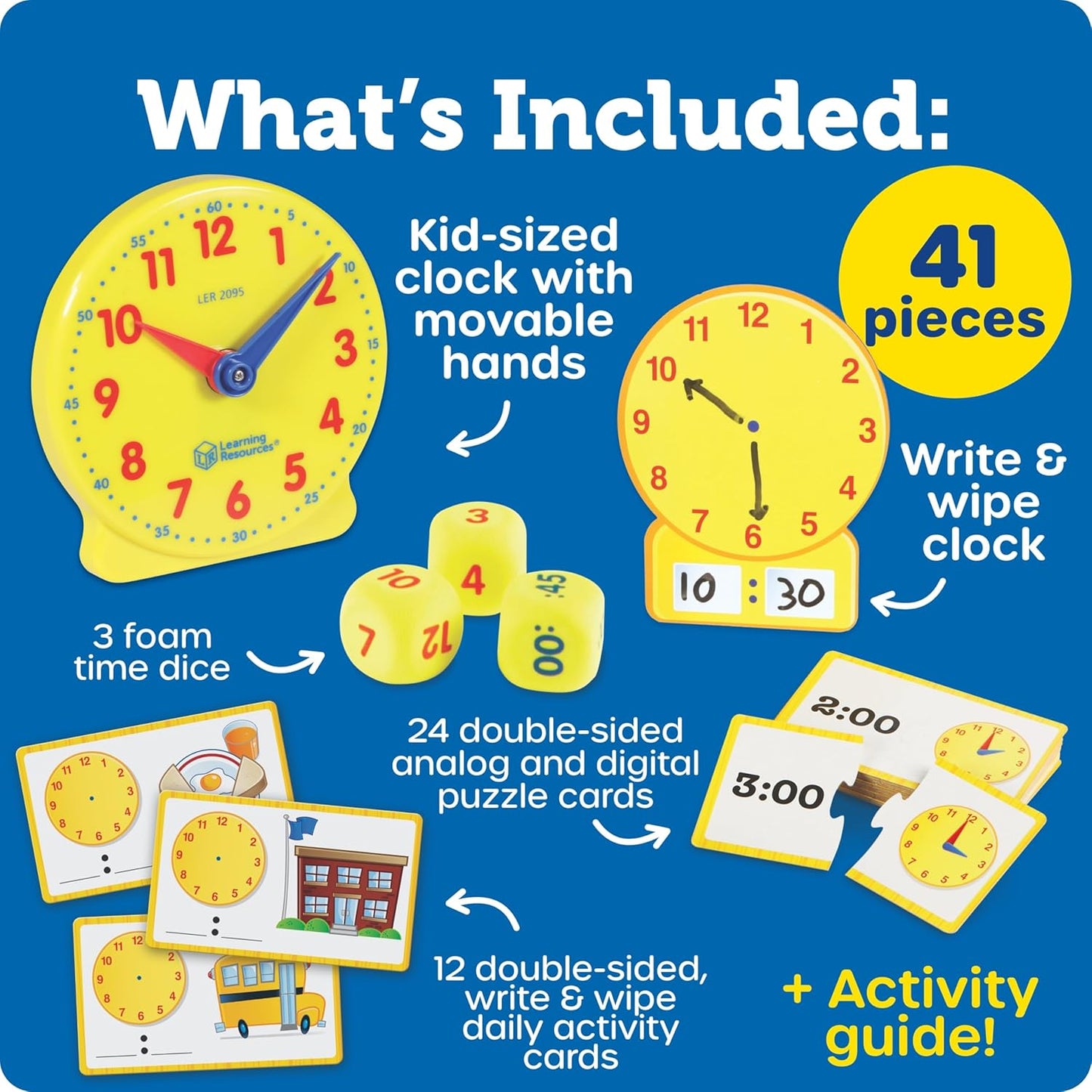 Learning Resources Time Activity Set – Teaching Clocks for Kids, Teacher Classroom Must Haves, Elementary School & Montessori Activities, Math Manipulatives, Time Flash Cards, Gifts for Boys and Girls