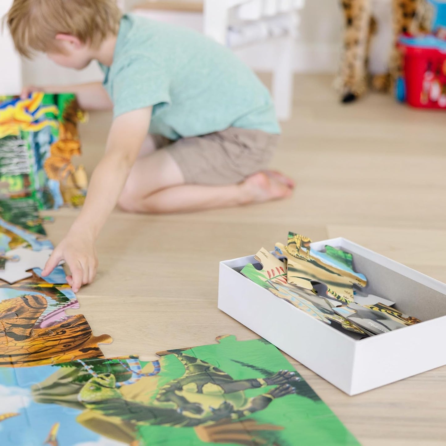 Melissa & Doug Land of Dinosaurs Floor Puzzle, 48 pc Jumbo Jigsaw Puzzle, Educational Screen Free Activity for Toddler, Preschoolers and Kids Ages 3+ (4 feet Long) - FSC Certified