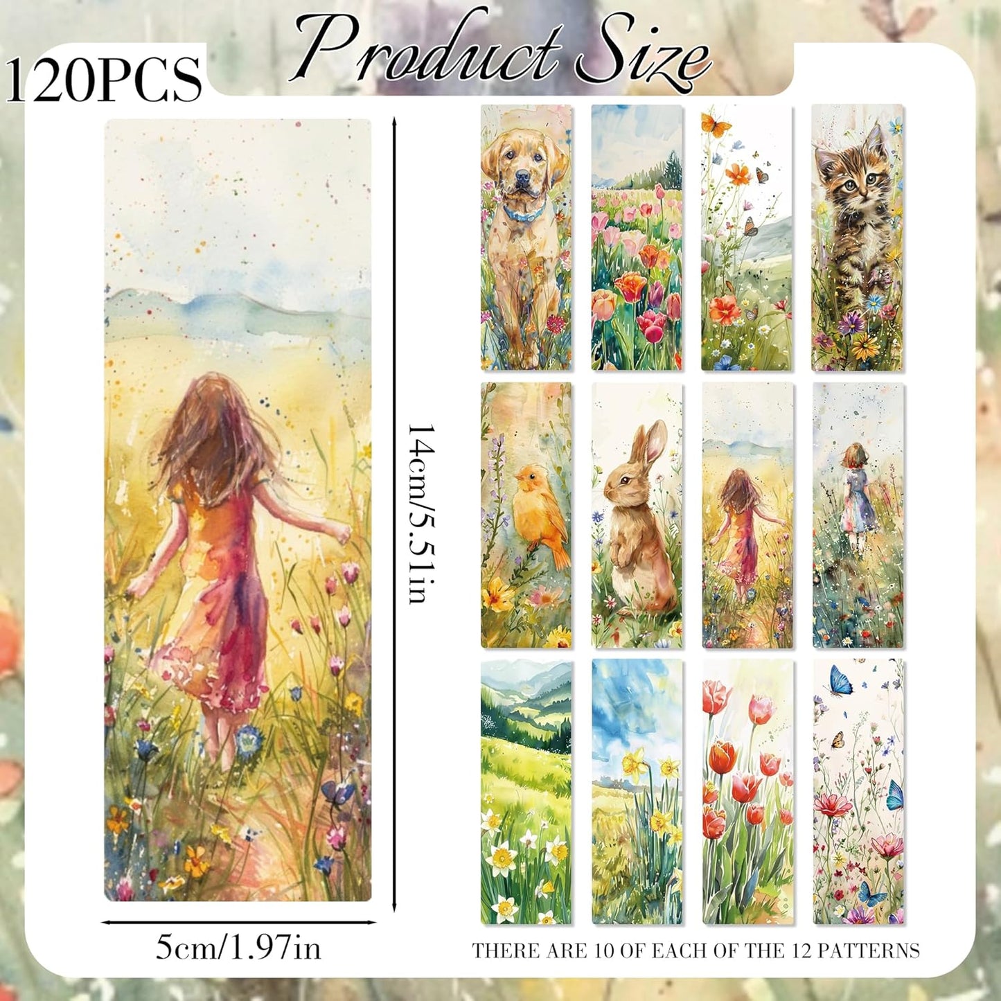 Vintage Flower Bookmark Gifts - 120 Pcs Cute Cats Dogs Paper Bookmarks Bulk for Women Book Lovers Nature Animals Page Marks School Reading Accessories Bookish Gift for Birthday Graduation