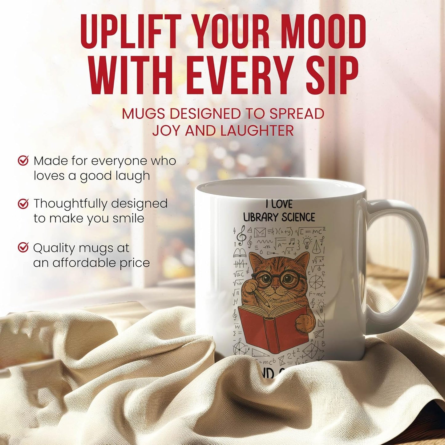Library Science And Cats Mug - Information Specialist Coffee Cup - Librarian Funny Gift From Friends - Book Lover Tea Mugs - Knowledge Cups - 11 Oz Ceramic Gifts For Enthusiasts, Birthday, Him, Her