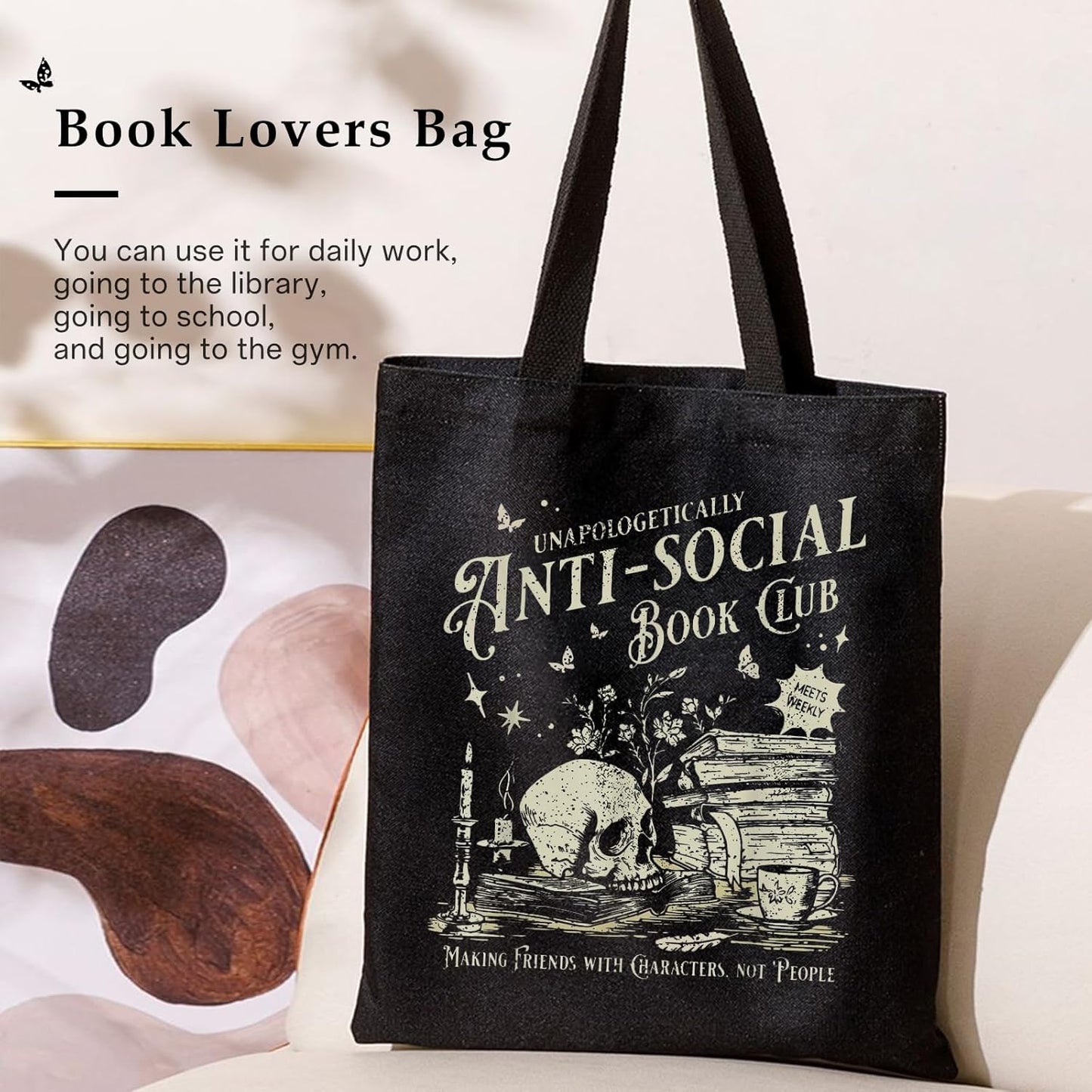 Book Lovers Gifts Cute Book Club Gifts Canvas Tote Bag for Women Reading Lovers Accessories Shopping Bag for Readers, Bookish, Author