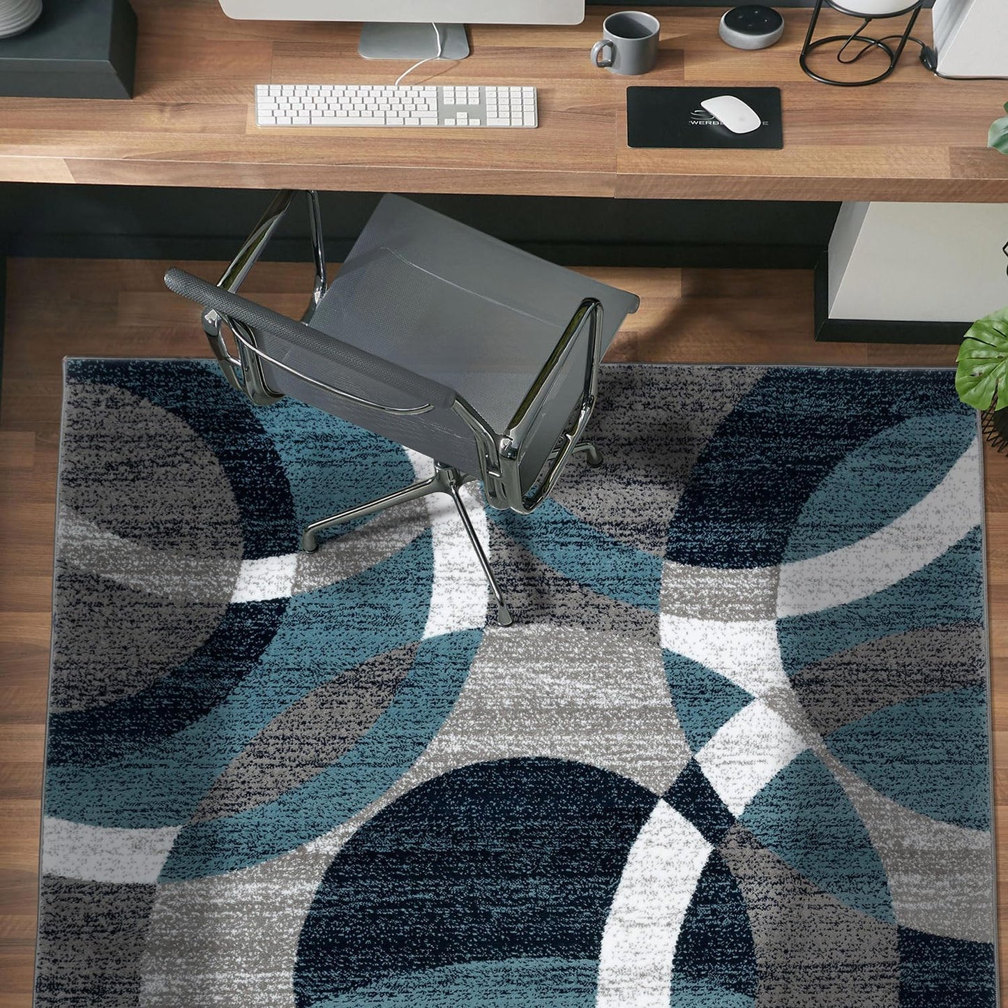 Rugshop Blue Modern Geometric Indoor Small Area Rug, Overlapping Circle Pattern, Fade Resistant, Non-Shedding, for Bedroom, Home Office and Reading Nook, 3'3" x 5'