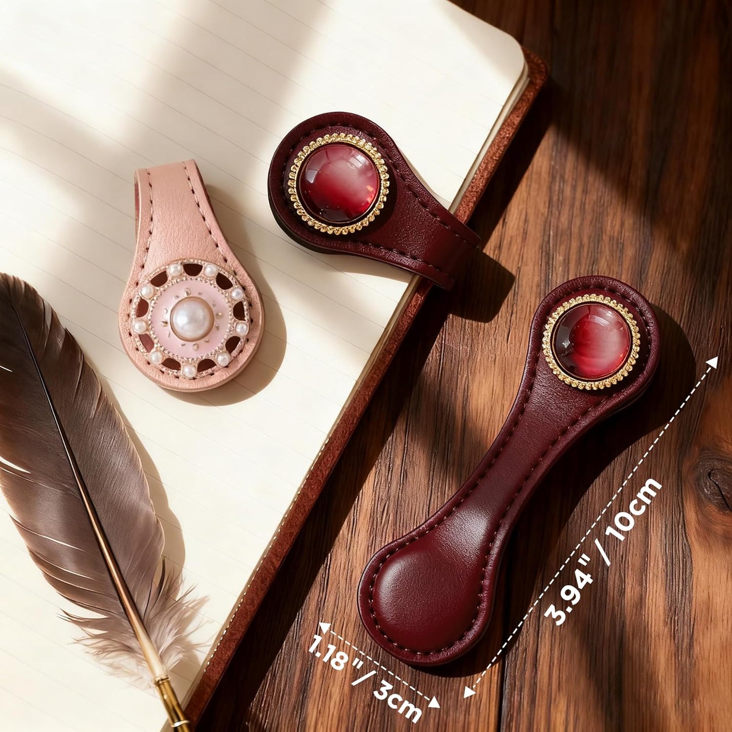 Magnetic Leather Bookmark Clip, 2 Pcs Leather Magnetic Bookmarks for Women