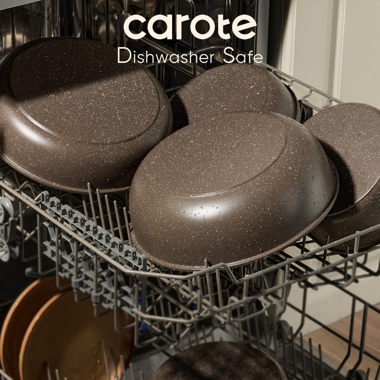 CAROTE 17PCS Pots and Pans Set Non Stick with Detachable Handle, Nonstick Cookware Sets, Cooking Kitchen Set, Oven/Dishwasher Safe, Induction Cookware, Brown, RV Kitchen Pot and Pan