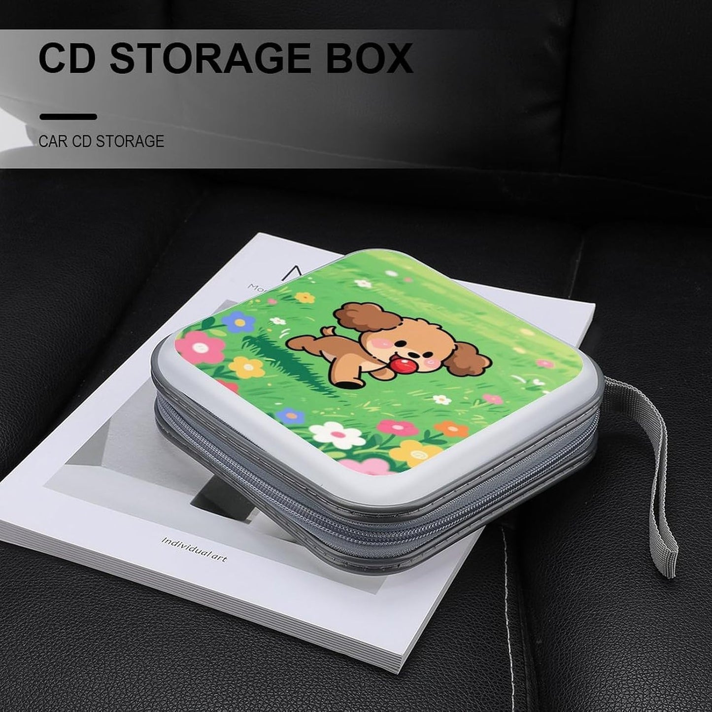 Cartoon Dog CD Case Portable Zipper CD Case 40 Capacity Hard Plastic DVD Cases Holder Large Storage Disc Wallet Bag for Car Home Travel DVD Collection Bag