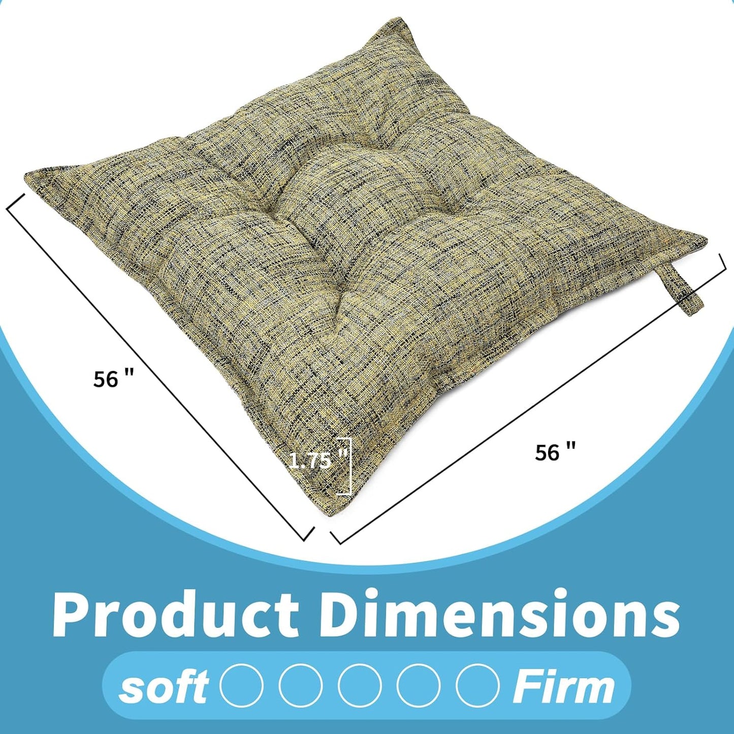 SINSOSSO Large Floor Pillow 22", Thickened Bite-Size Memory Foam Square Non-Slip Cushion for Office Back Support/Indoor Yoga/Chair Seat, Fashionable Color-Blocked Fabric & Washable, Yellow, 1 PCS