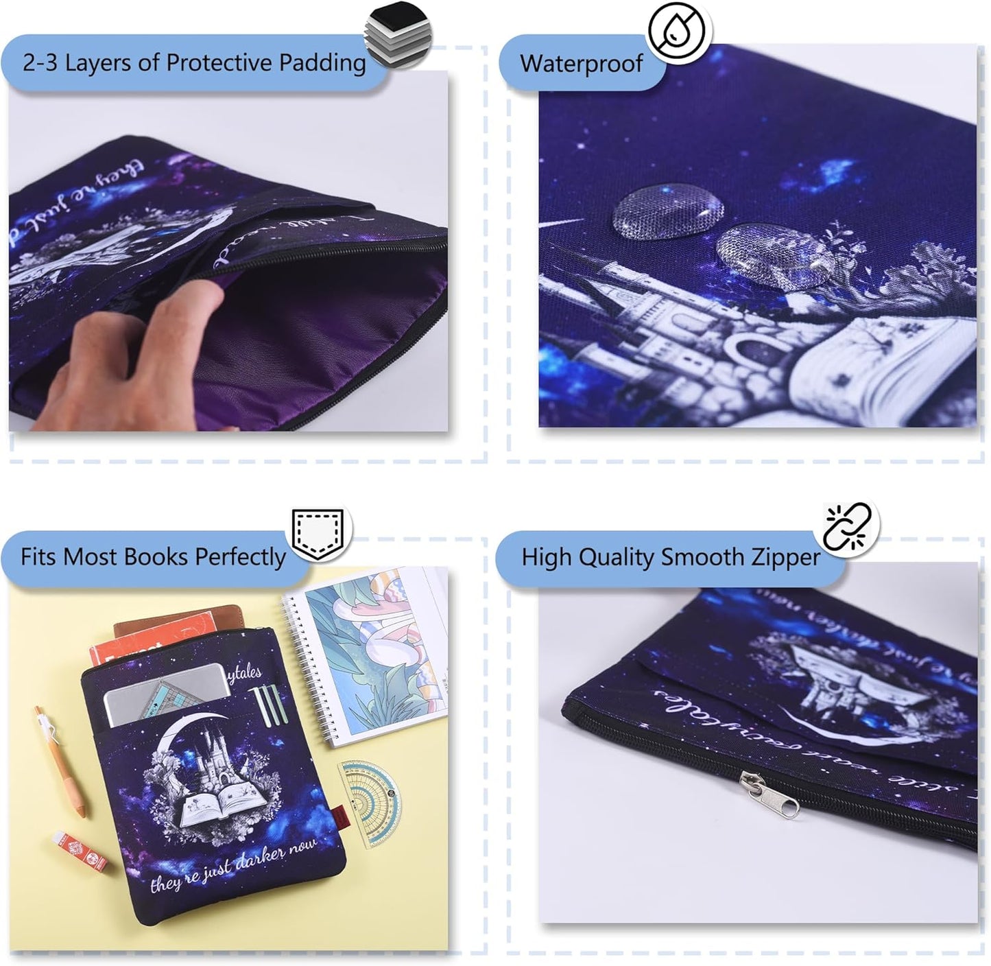 LParkin Book Sleeve Cover with Zipper, I Still Read Fairytales They're Just Darker Now Book Protector Pouch, Washable Fabric Book Sleeves for Romance Lover, 11 x 8.5 Inch Smut Reader Gift