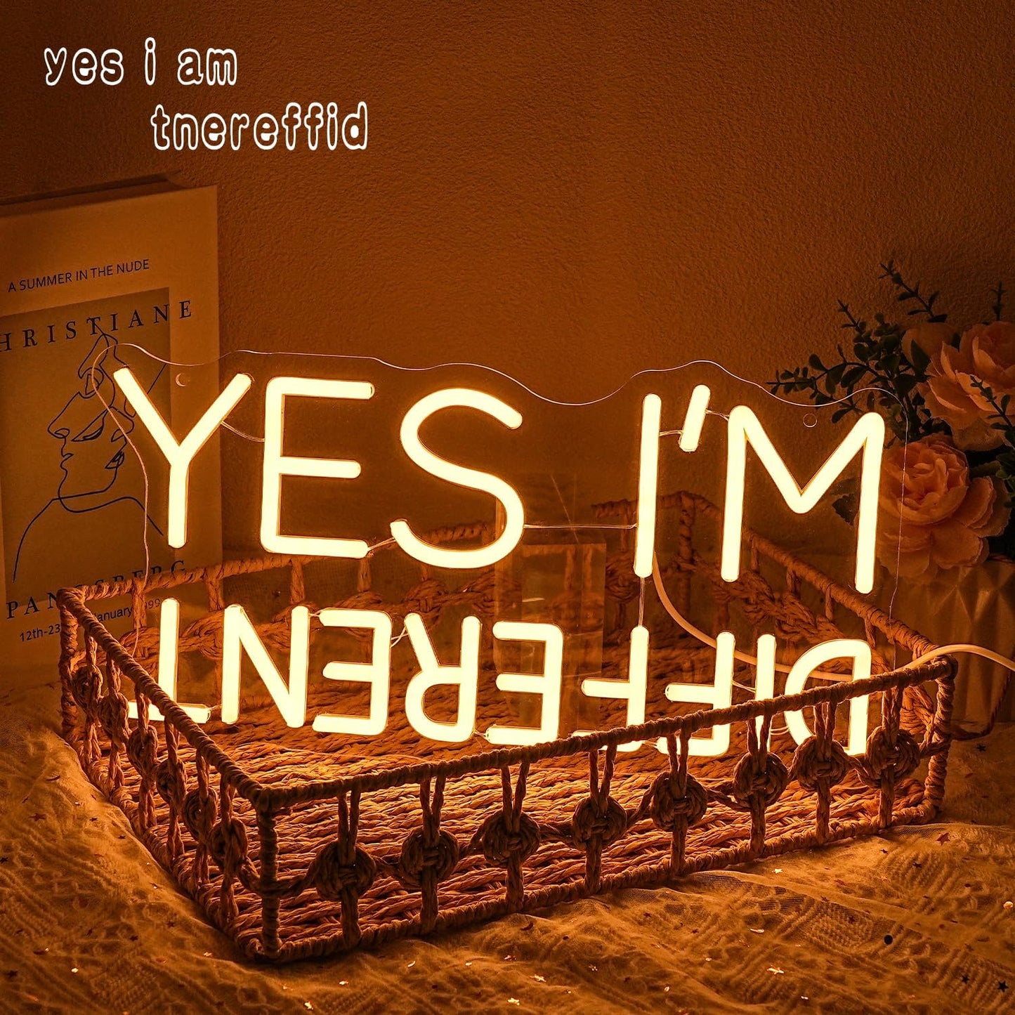 Yes I'm Different Neon Art Sign I'm Different LED Sign Warm White Letter Neon Light Sign Inspirational Quote Light for Motivational Party Music Classroom Bedroom Home Wall Art