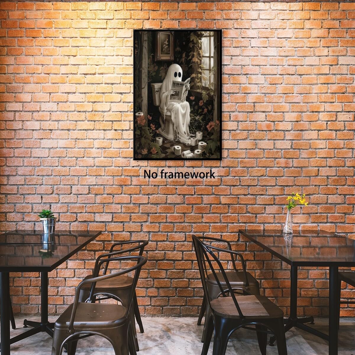 Medpol Spooky halloween bathroom wall art funny ghost reading newspaper cottagecore wall decor dark academia canvas posters for room bathroom Unframed8x12inch
