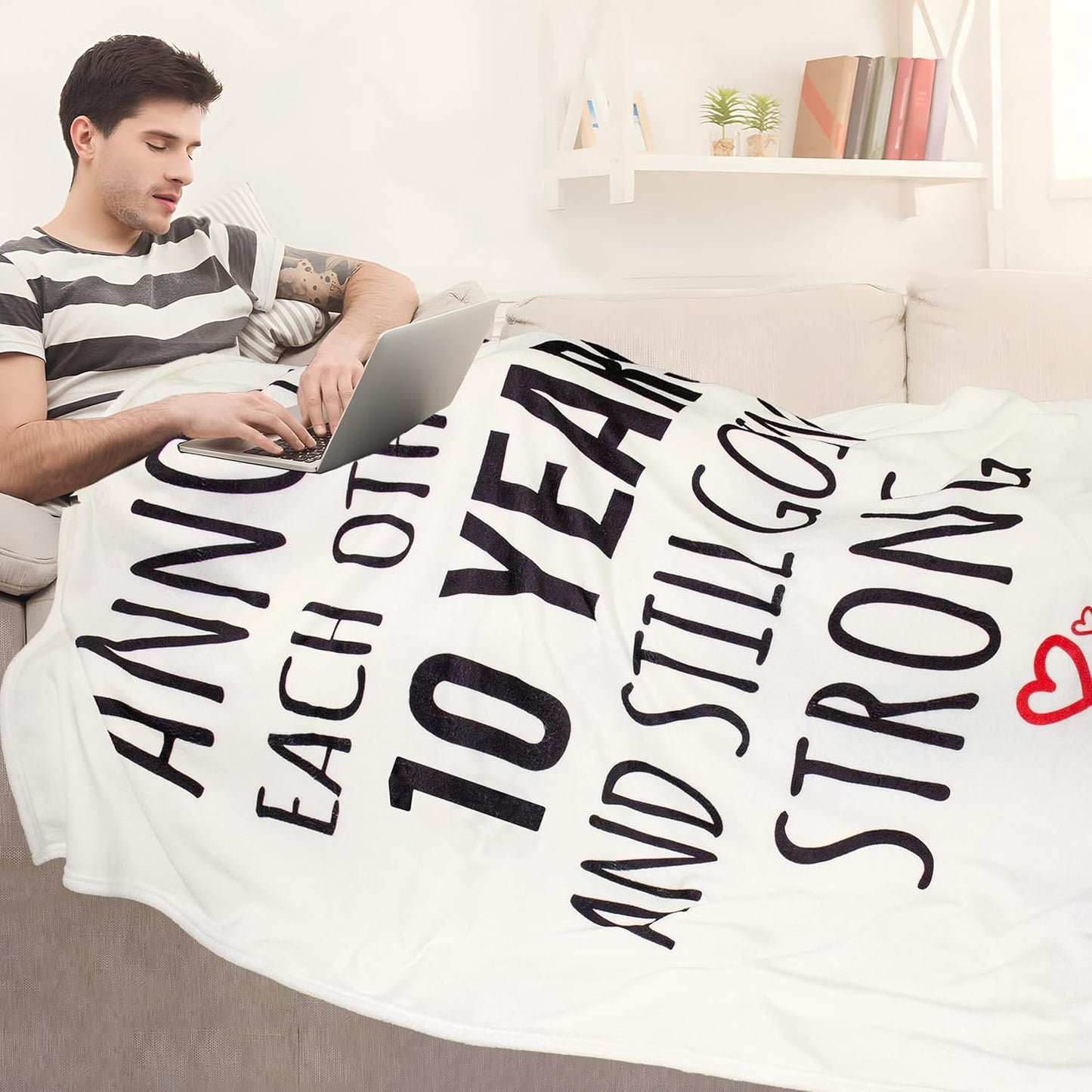 10 Year Anniversary Wedding Gifts for Her Him, 10th Anniversary Blanket Gifts for Wife Husband, 10th Anniversary Tin Gifts for Couple, 10 Years Anniversary Decoration Throw Blanket 60"X50"
