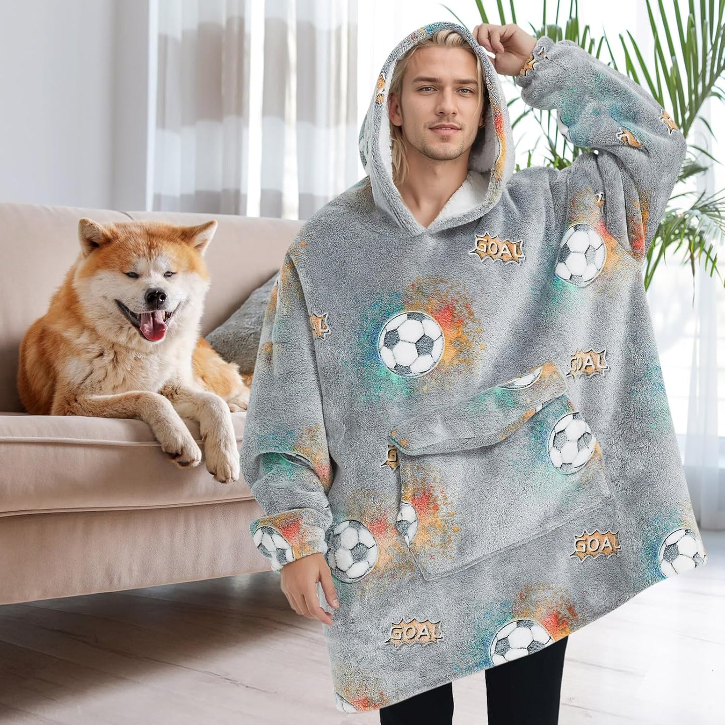 Fiosnow Glow in the Dark Football Blanket Hoodies for Women and Men Adult Oversize Wearable Blanket Hoodies for Soft and Warm
