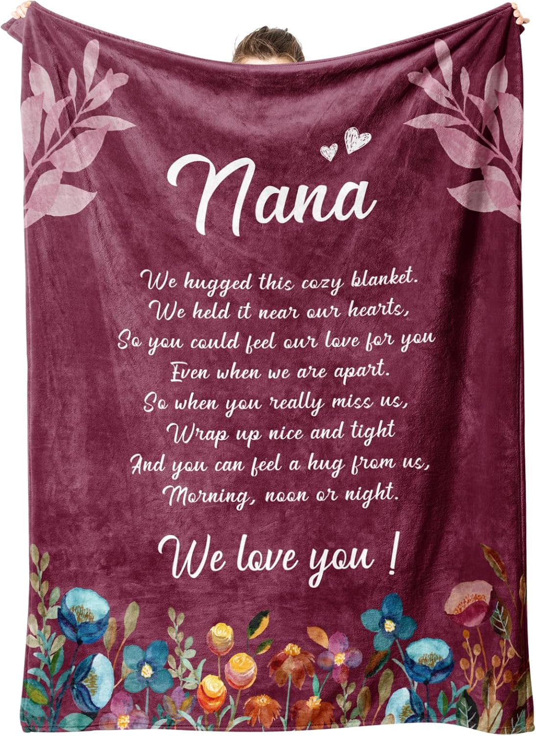 Afterprints Nana Gifts, Blanket with Flowers & Letter Print, Gifts for Nana on Birthday, for Nana from Grandkids, Soft Throw Blankets 50" x 60"