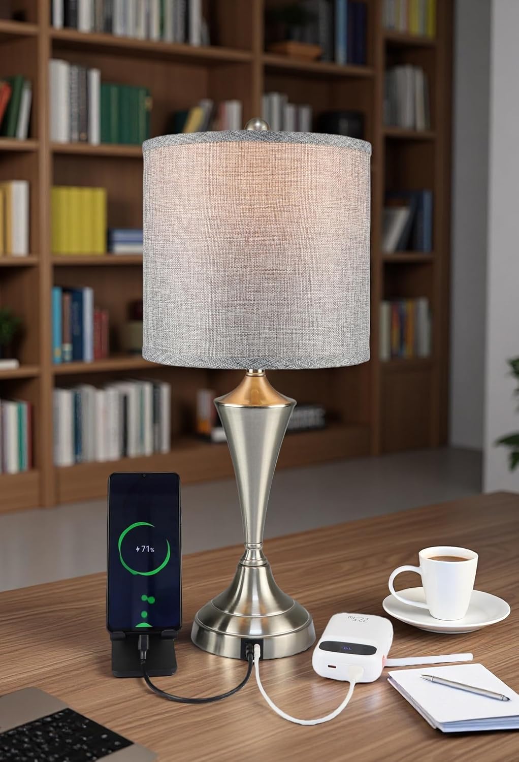 Set of 2 Metal Table lamp with Brushed Nickel Finish