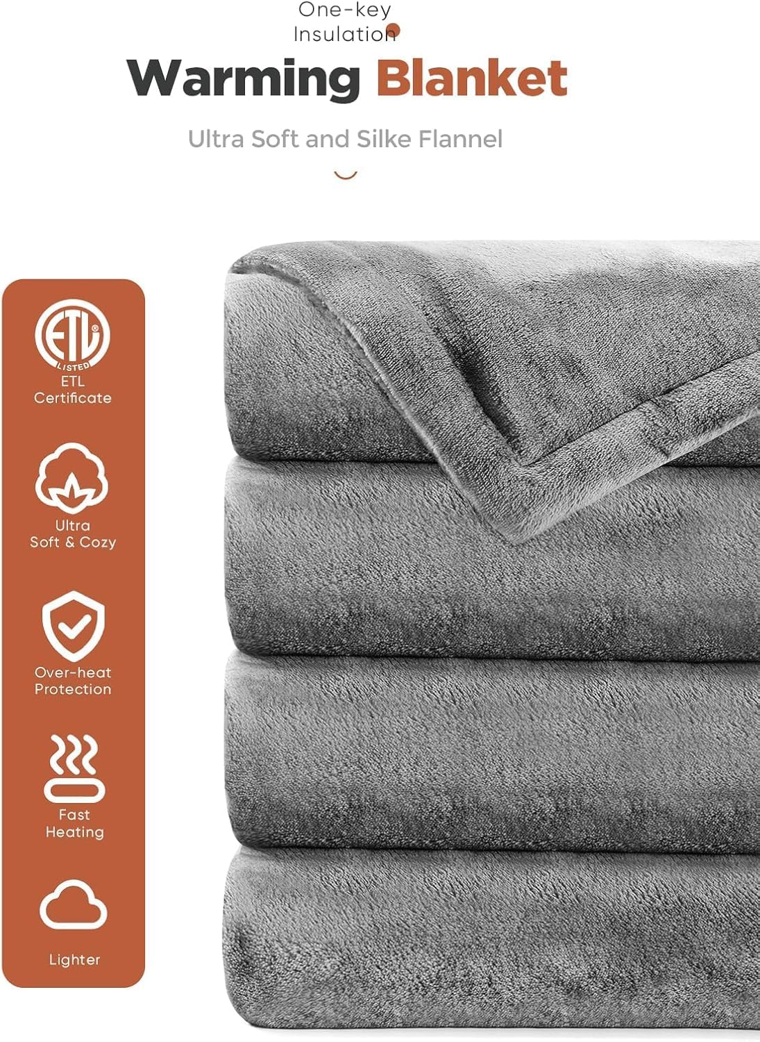 Heated Throw Blanket with 1-9 hrs Timer Auto-Off & 8 Heating Levels, Flannel Electric Blanket Full Body Warmth, ETL Certified & Machine Washable