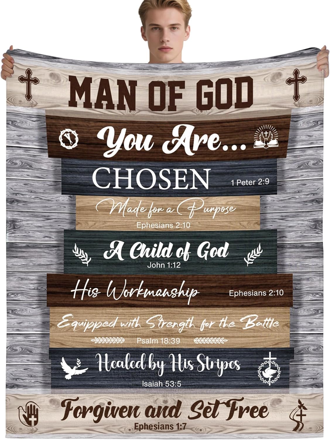 Christian Inspirational Blanket Gifts for Men: 60 x 50 inch Bible Verse Throw Blanket with Scripture, Religious Gifts for Pastor Man Father Boys, Prayer Comfort Blanket Gift for Birthday Christmas