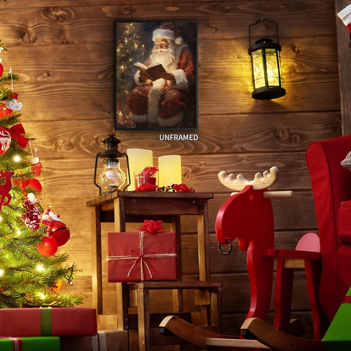 Wodkodnxy Vintage Christmas Canvas Wall Art, Santa Claus Reading Book Pictures for Wall Decor, Christmas Poster Santa Picture, Xmas Wall Decorations 16x24in Unframed