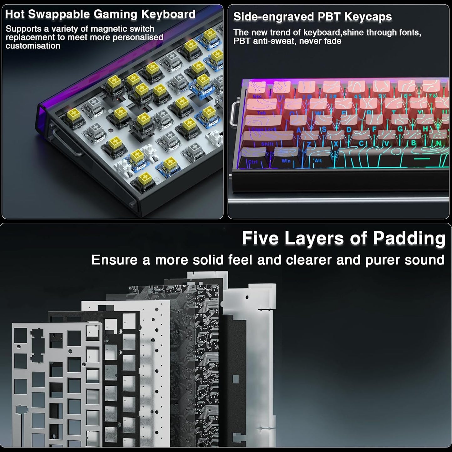 AULA Hero 68 HE 60% Gaming Keyboard Wired, Hall Effect Magnetic Switch Keyboard with 8K Hz Polling Rate, Side Printed PBT Keycaps, RGB Light Box, Customizable Web Software for PC/Mac Gamers