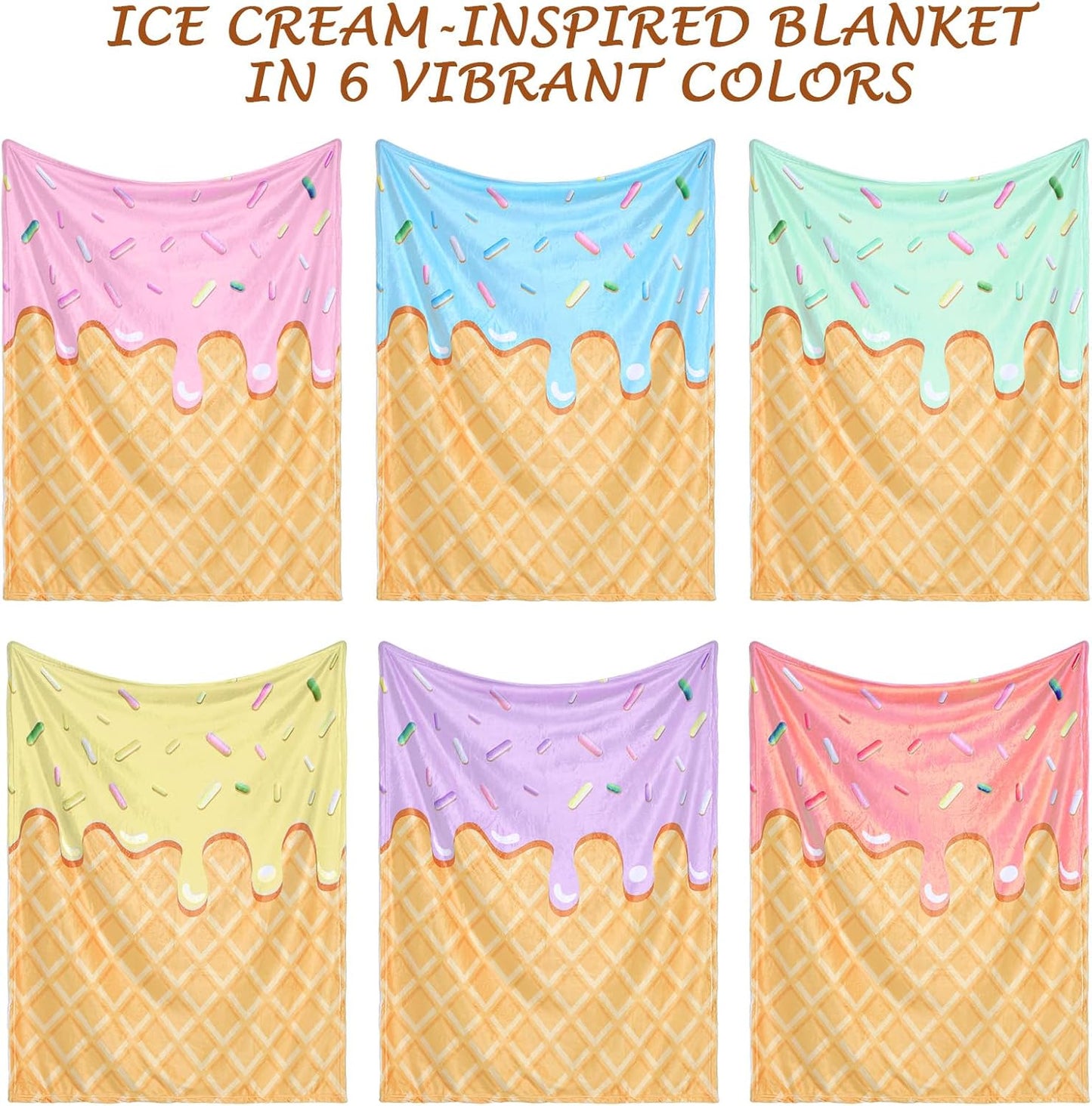 6 Pack Ice Cream Throw Blankets Cute Dessert Flannel Blanket Soft Cozy Aesthetic Throw for Couch Bed Dorm Room Decor Ice Cream Party Favors Summer Party Gifts