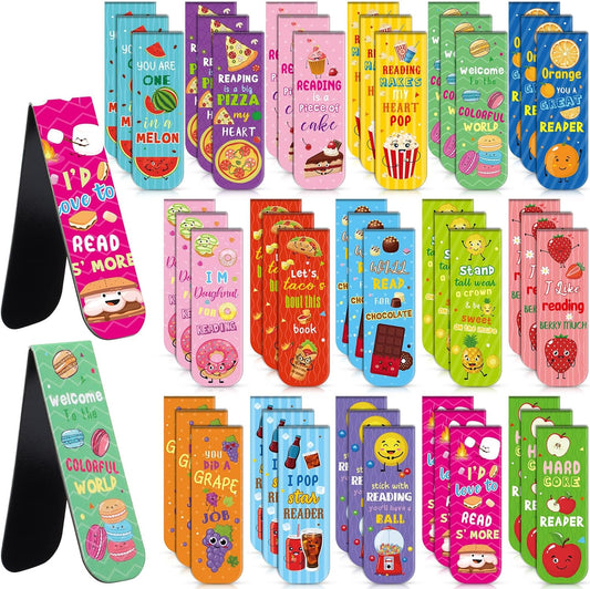 Pasimy 48 Pieces Cute Magnetic Bookmarks Fruit Food Theme Book Marks Bulk Encouraging Sayings Magnetic Bookmarks for Students Teachers School Home Office Reading Supplies