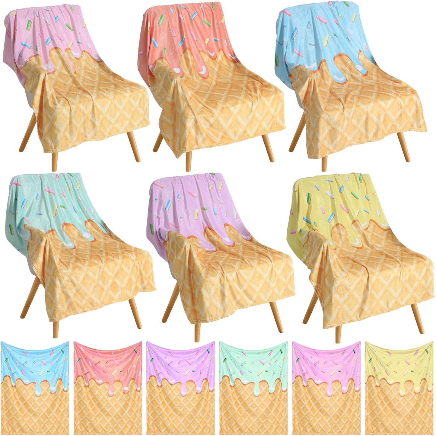 6 Pack Ice Cream Throw Blankets Cute Dessert Flannel Blanket Soft Cozy Aesthetic Throw for Couch Bed Dorm Room Decor Ice Cream Party Favors Summer Party Gifts