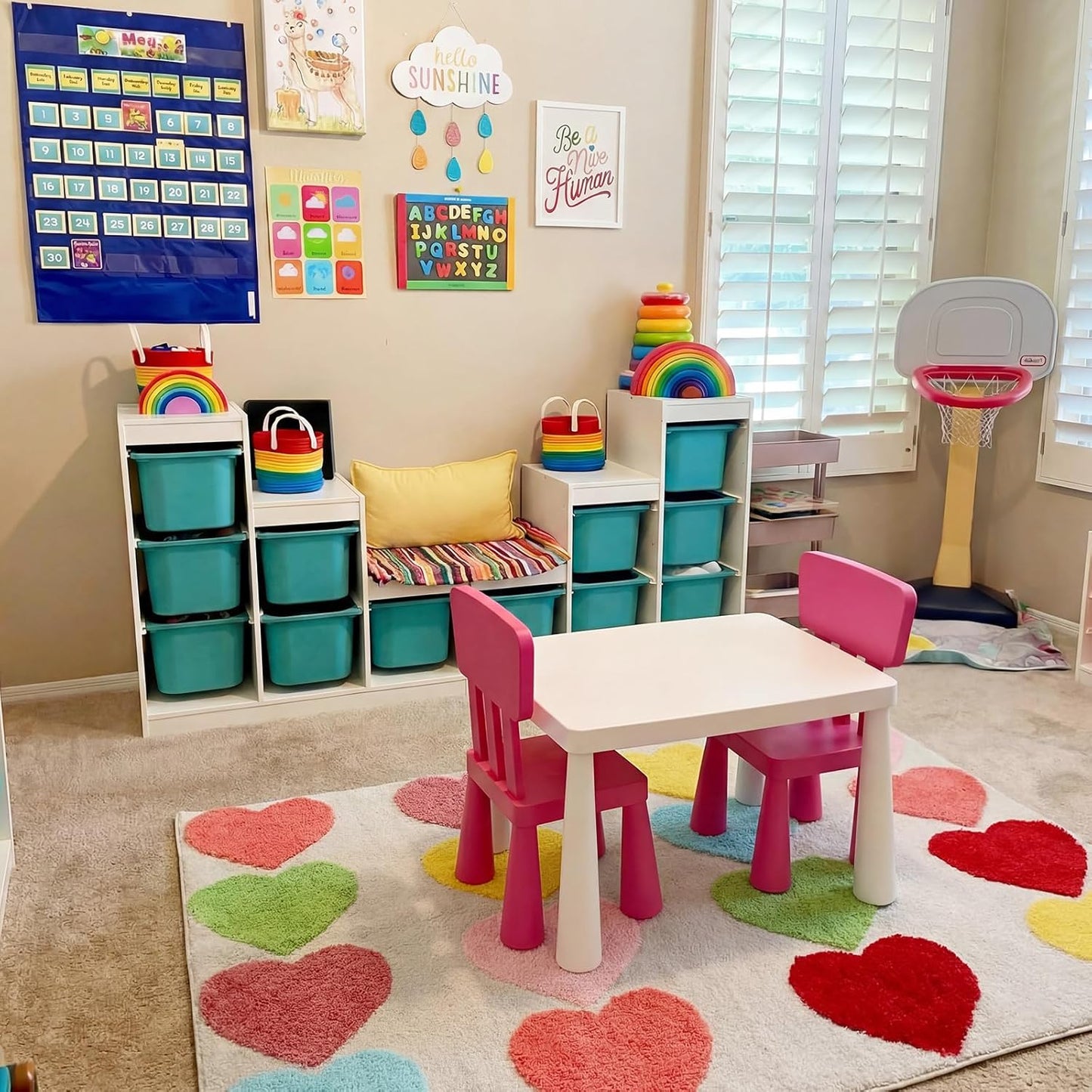 Nuanchu 3D Calm Corner Classroom Rug 3x5 ft Washable Calming Corner Rug Non-Slip Soft Fluffy Large Preppy Heart Area Rugs Motivational Space Floor Carpet for Nursery Playroom Reading Home Decor