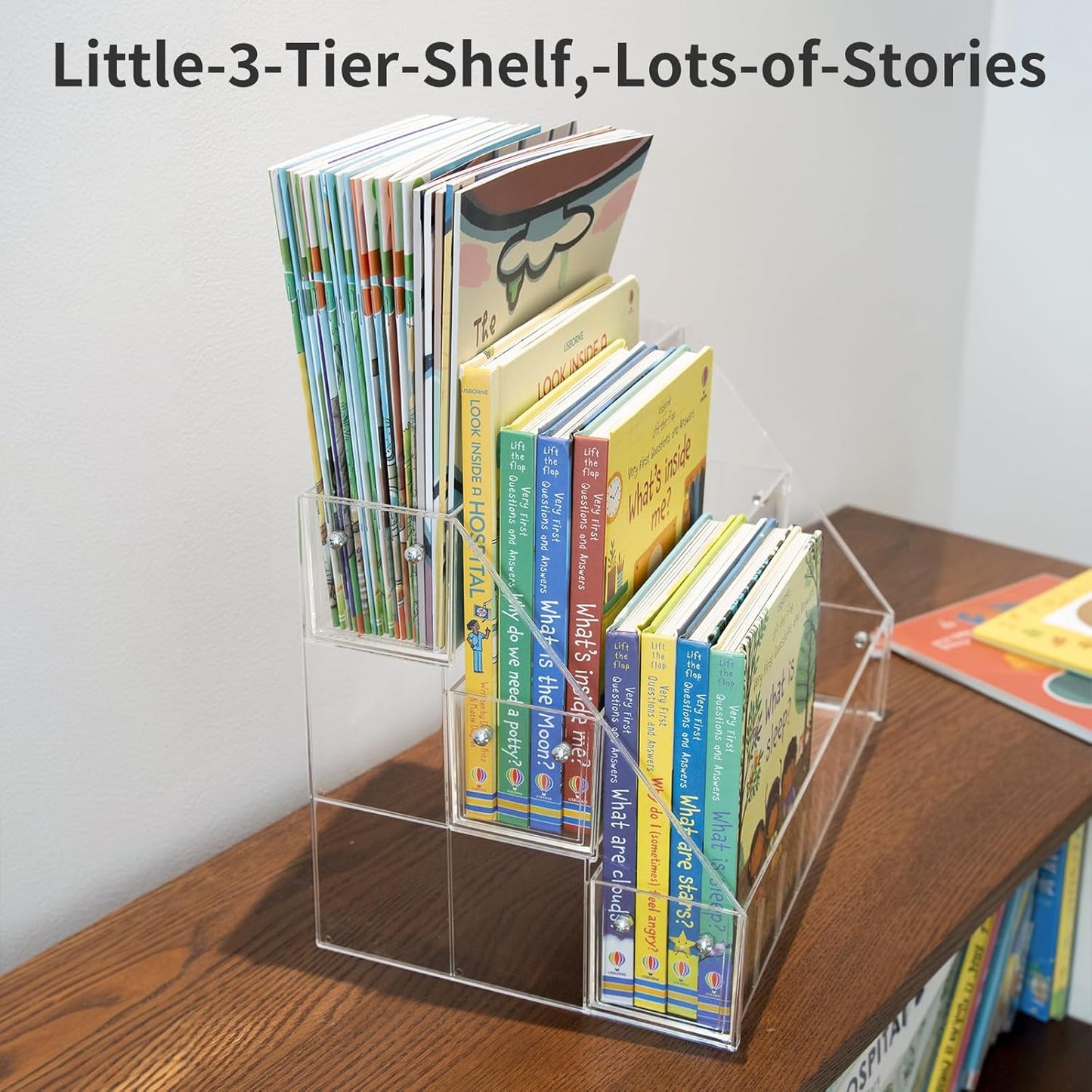 Small Kids Bookshelf, Portable Clear Book Shelf, Desktop Book Display, Tabletop Book Organizer for Kids and Toddler in Nursery, Baby Room, Playroom