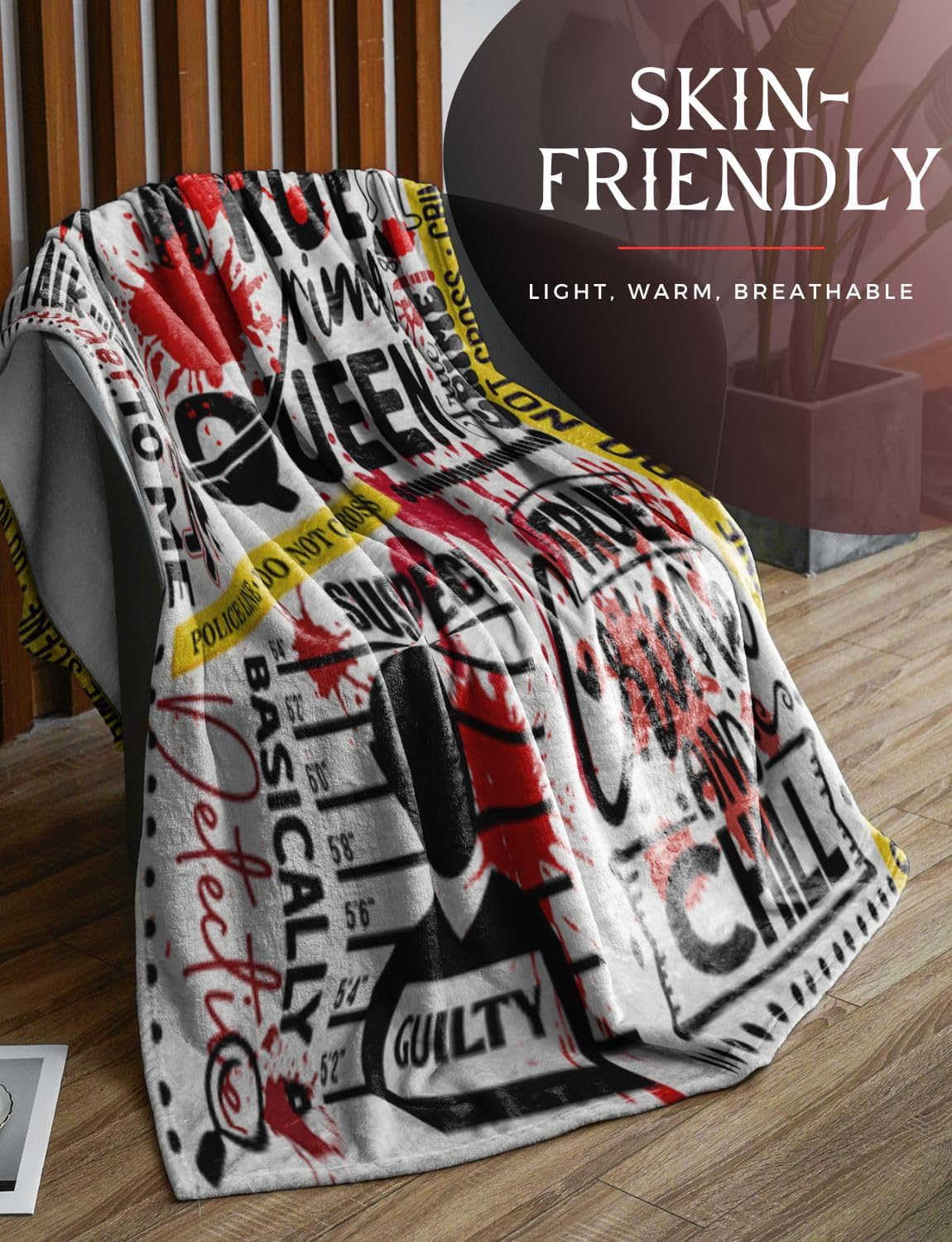 InnoBeta True Crime Gift for Women, True Crime Queen, Flannel Throw Blanket for Crime Lovers on Birthday Christmas, White, 50x65 Inches